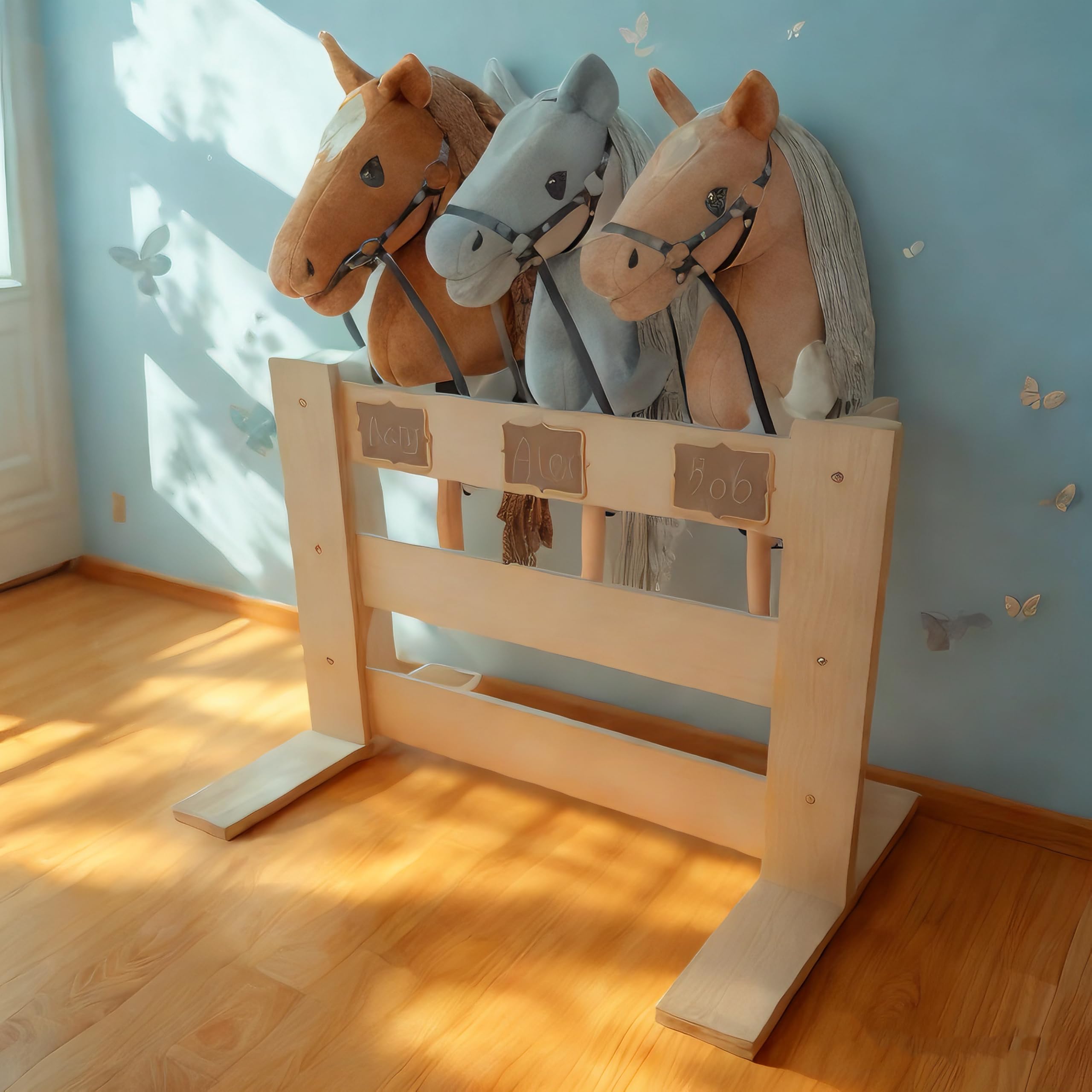 Hobby Horse Stall, Steckenpferd Stall für 3 Pferde, Hobby Horse Ständer, Holzstall Pferdestall Pferdehalter
