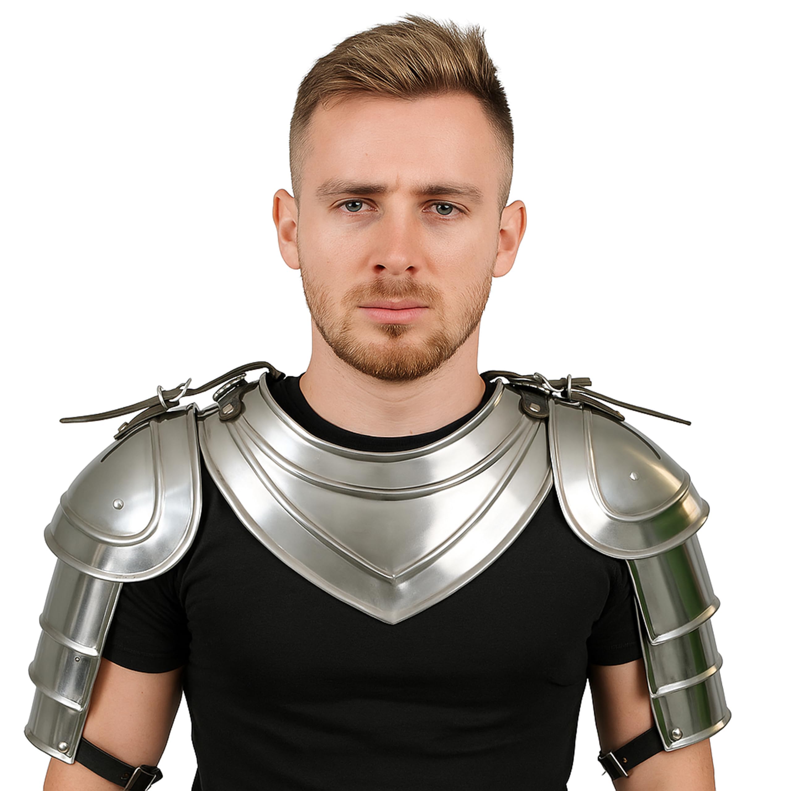 Medieval Iron Gorget Spaulders Arm Shoulder Set Armor Shoulder Knight Armor Crusader Costume Leather Armor Knight Helmet Chest Plate LARP Silver