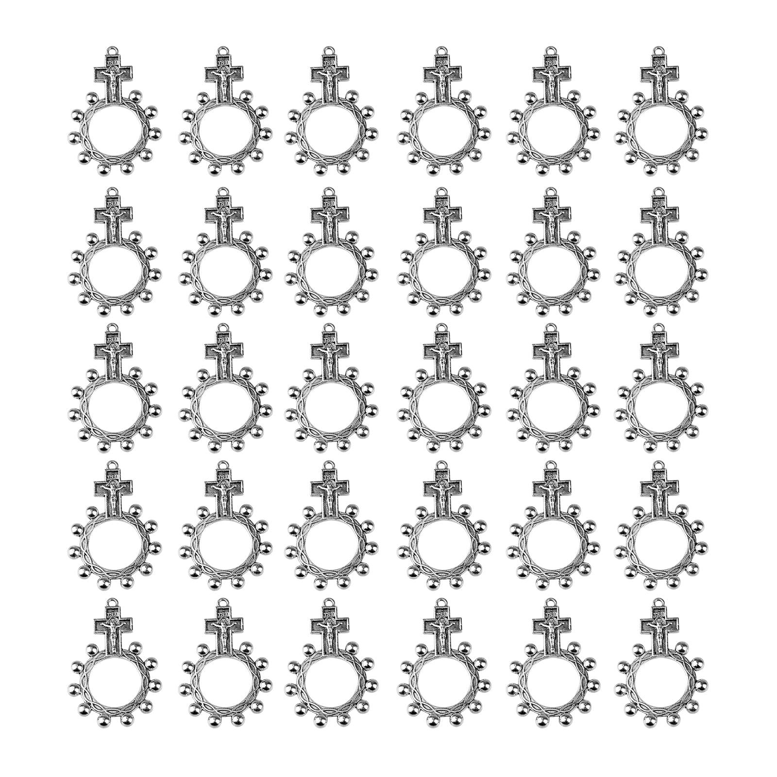 YROHGKPN Von 30 katholischen Fingerrosenkränzen, Rosenkranzringen mit kleinen Kruzifix Taschenrosenkränzen, religiösem Schmuck, katholischen Gebetsringen - Image 1