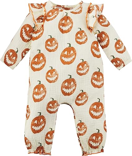Mud Pie Disfraz de calabaza de Halloween para bebé niña, disfraz de calabaza de Halloween, cremanaranja, 6-9 meses
