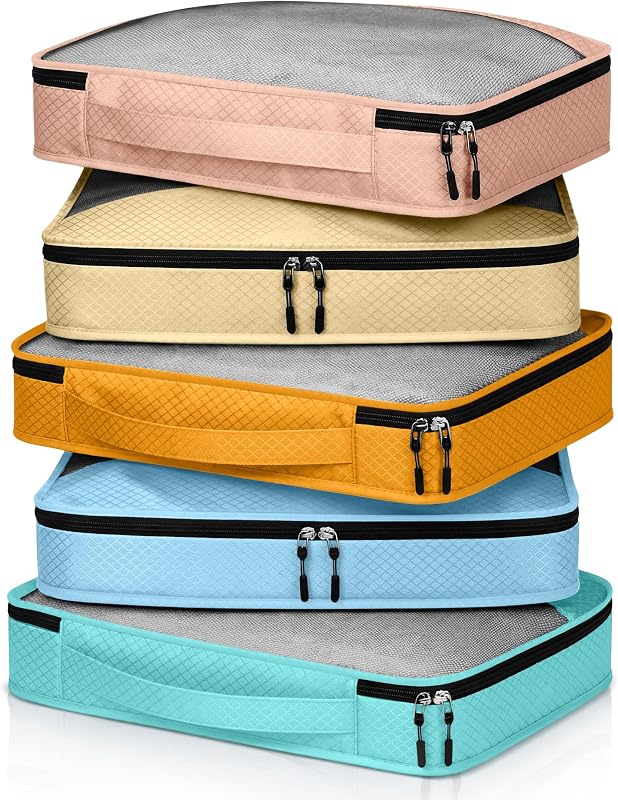 Packing Cubes for Suitcase Large Organizer Bags,L,Pastel | Travel Luggage Containers for Clothes Accessories, Carry on Organizer for Kids Adults, Mesh Breathable Zipper Cubes for Trip