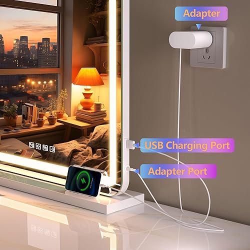 Miniatura 3 de Hasipu Espejo de tocador con luces y altavoz Bluetooth, espejo de maquillaje LED de 20 x 25 pulgadas, espejo iluminado con aumento de 10 veces y