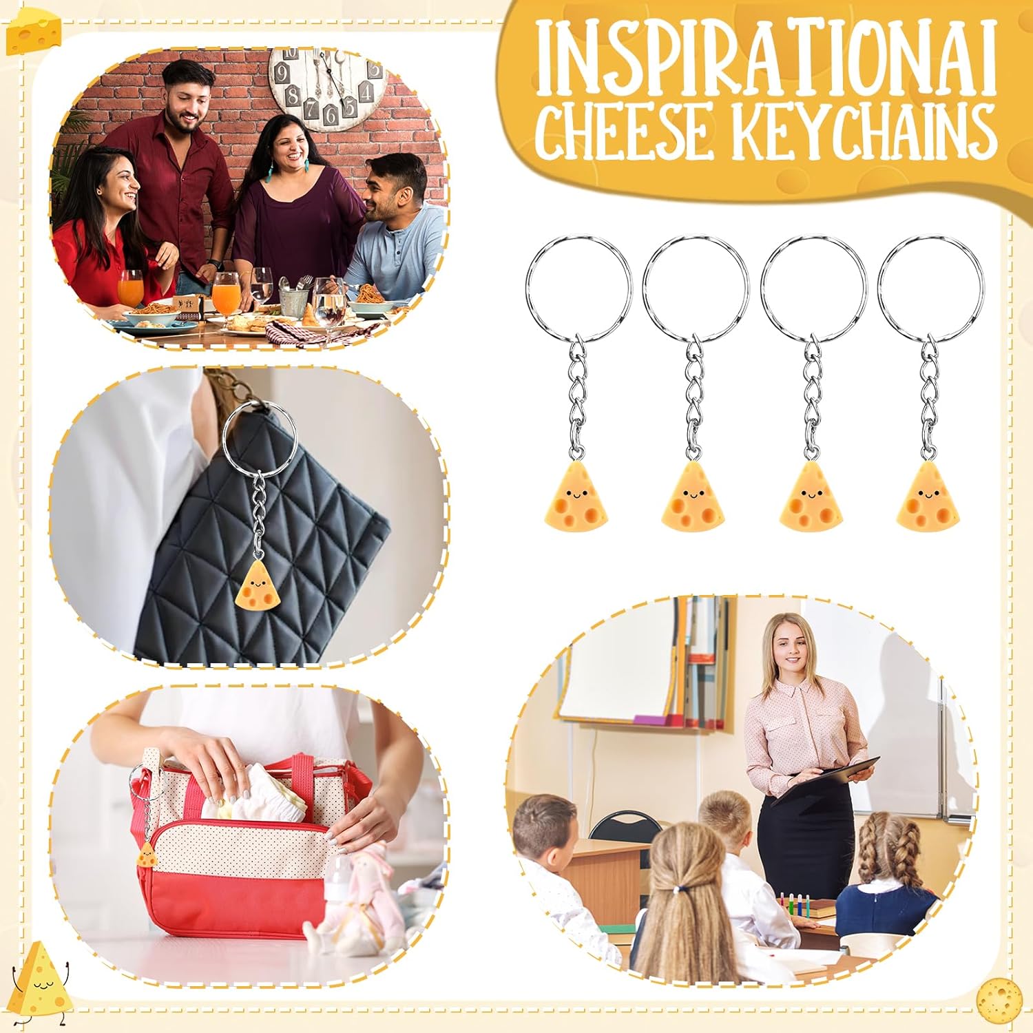 Kigley 30 Sets Inspirational Cheese Keychain Bulk Mini Positive Cheese Gifts Resin Cute Realistic with Funny Card Organza Bag Emotional Support Gift for Valentines Employee Coworker Teacher Team - Image 5