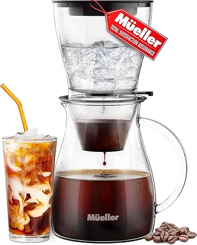 Mueller QuickBrew - Cafetera de café y té en frío suave de 47 onzas, cafetera de café helado con flujo de agua ajustable, filtro de acero