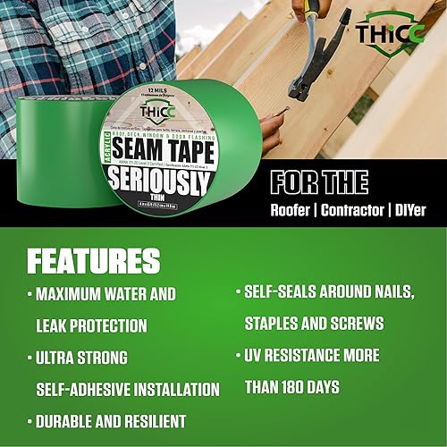 Miniatura 3 de THICC Cinta adhesiva acrílica intermitente para techo, cubierta, ventana y puerta, 12 mils, certificado AAMA 711-20 nivel 3, 6 pulgadas x 65 pies,
