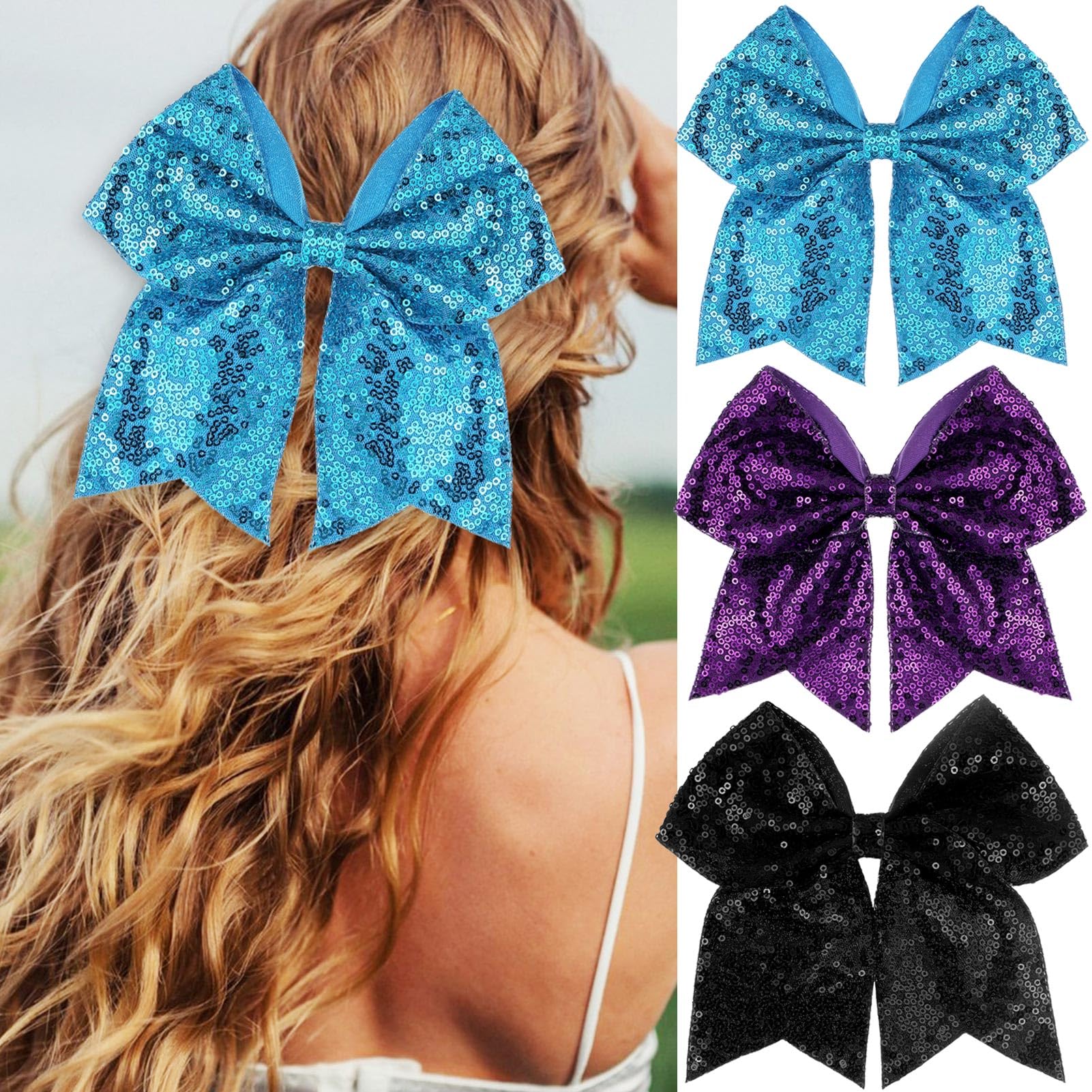 Sparkling Blue and Black Kids Hair Bow Royal Blue Glitter Hair Bow Headband - Glitter Bow Hair Clip  main image 2