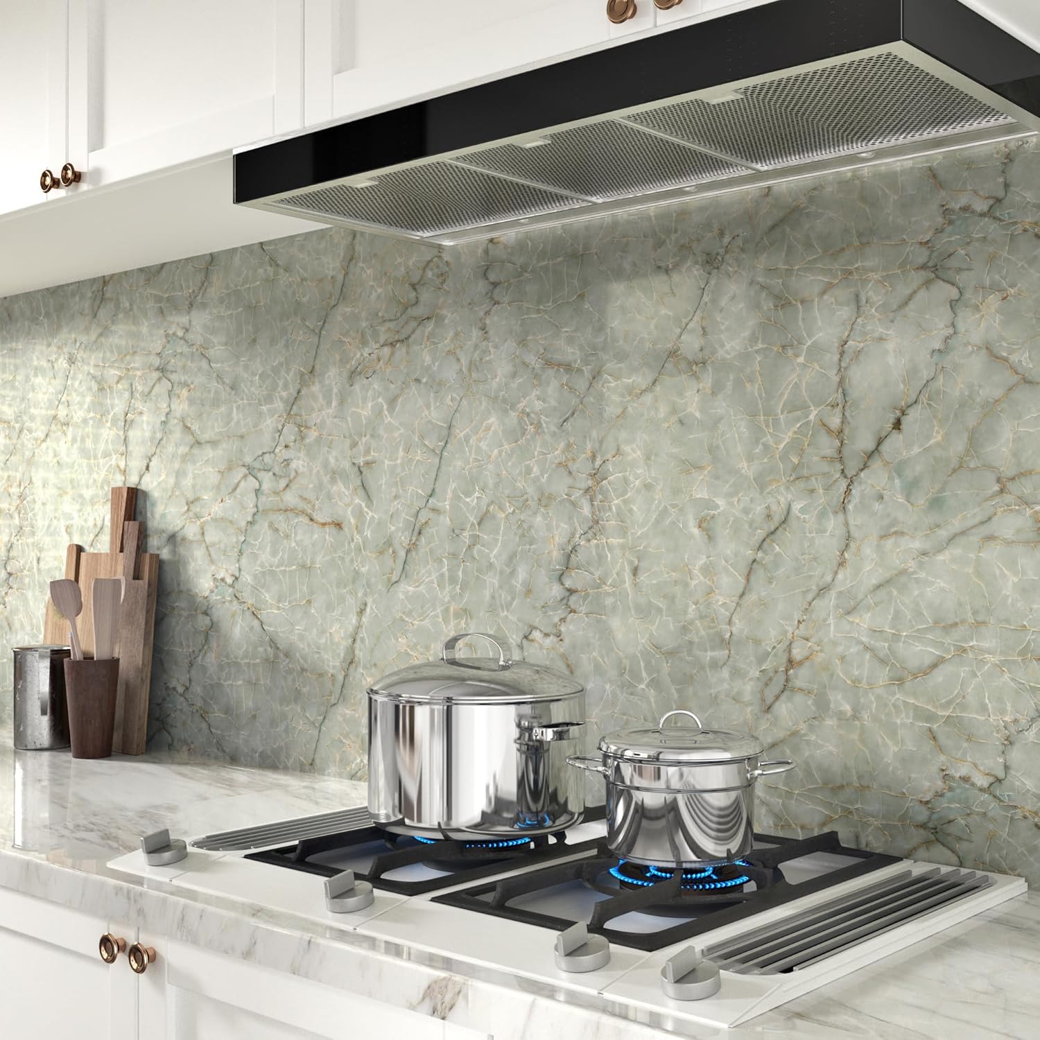 Marble Contact Paper for Countertops Waterproof Marble Wallpaper Peel and Stick Vinyl Countertop Contact Paper for Cabinets Self Adhesive Removable Green Wallpapers for Shelf Drawers Liner 15.8"x236"