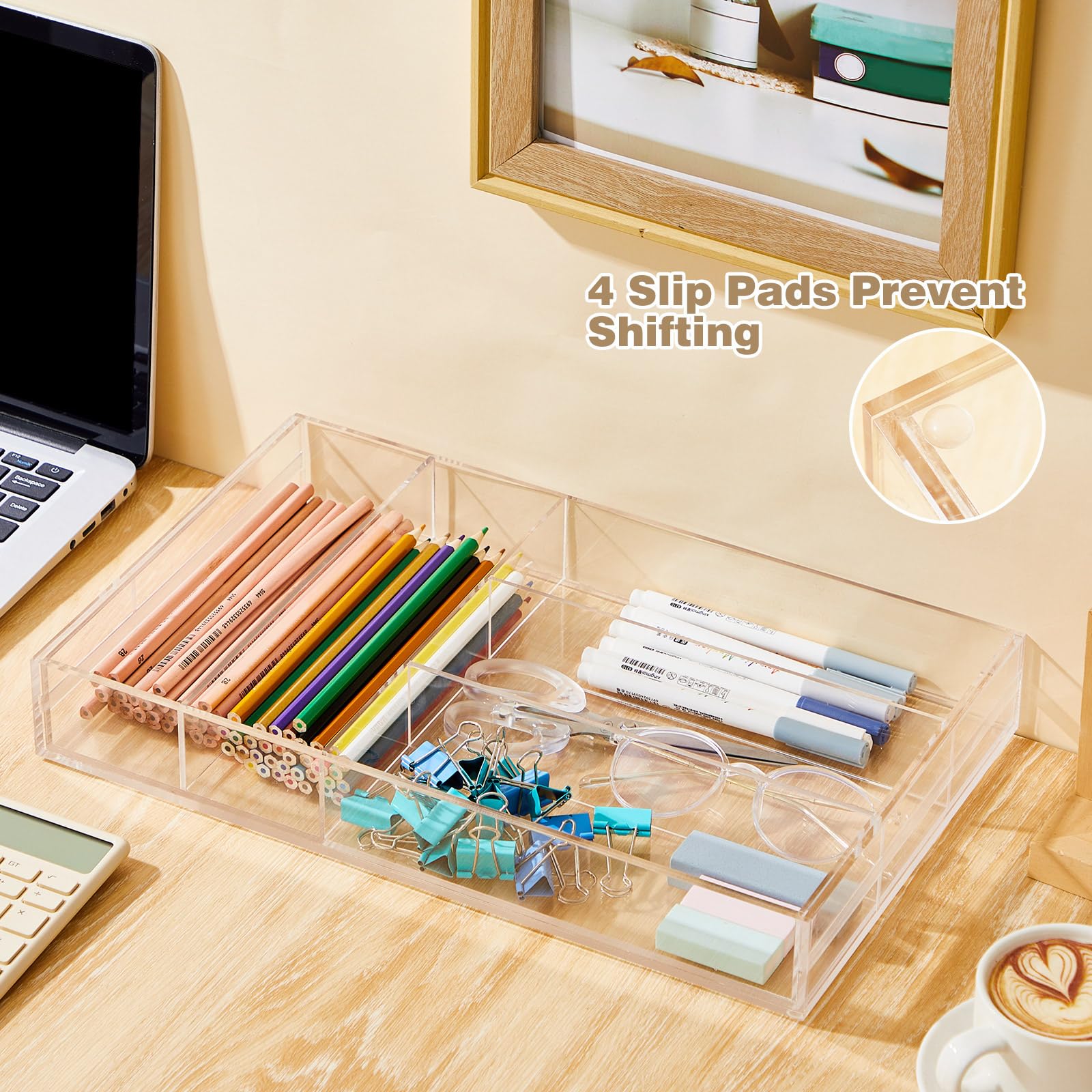 Briwooody 2 organizer per cassetti in acrilico, da 22,7 cm fino a 45,7 x 38,1 x 5,1 cm, espandibile, per penne, quaderni, righelli, trucchi, con 7 scomparti regolabili, per scrivania, ufficio, cucina