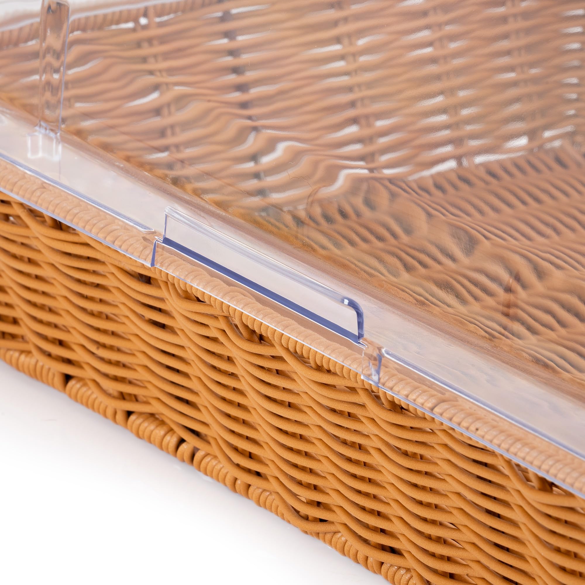 Mahlzeit Rotan broodmand met deksel | 42 x 39 x 29 cm | rond | broodtrommel met kijkvenster, kunststof broodtrommel buffetvitrine, bakkerswerk, buffet accessoires, brooddoos met roldeksel