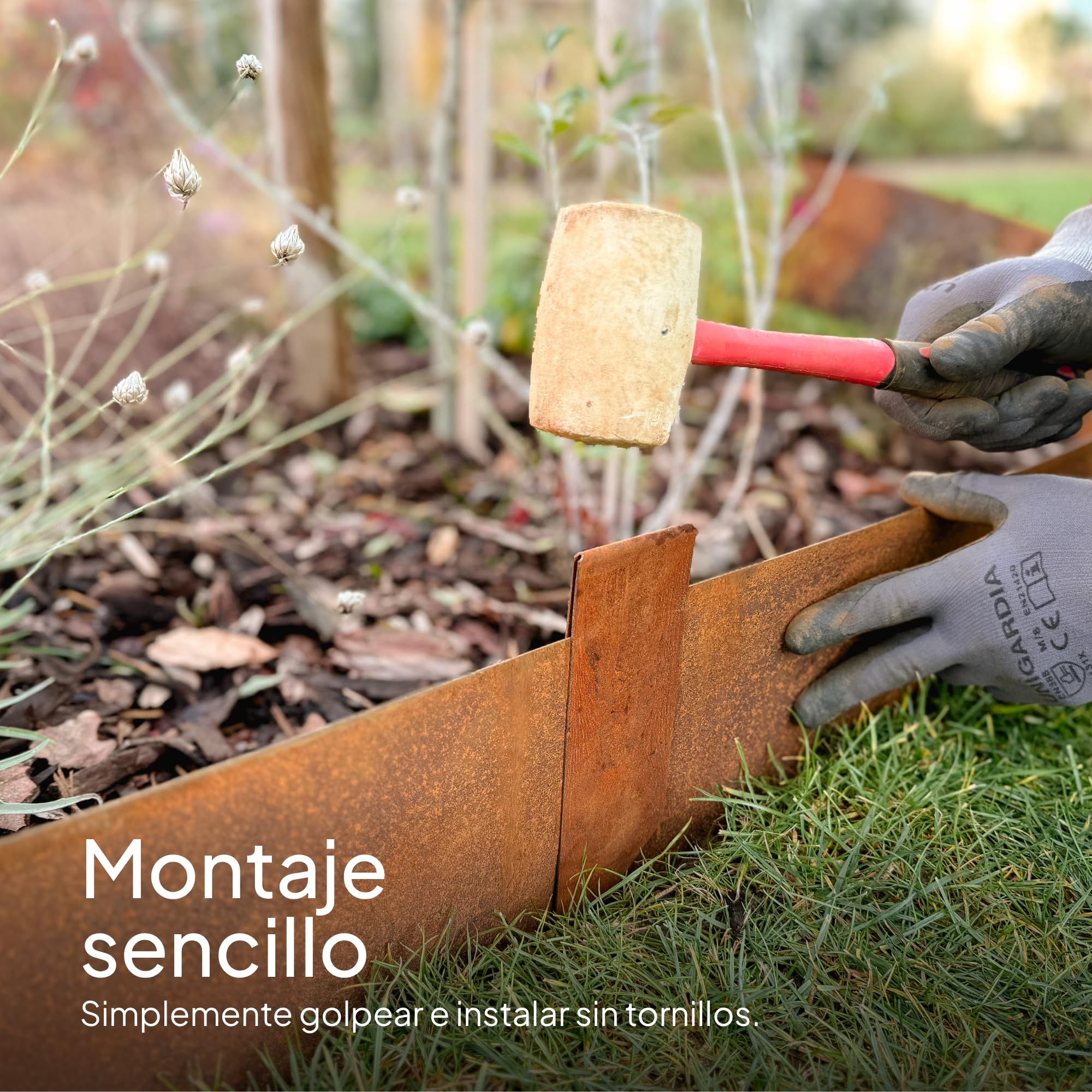 UNIGARDIA Juego de 4 Conectores de Acero Corten para Bordes de Jardín, Altura 20 cm - Elemento de Unión para Borduras de Césped - Grosor 1 mm