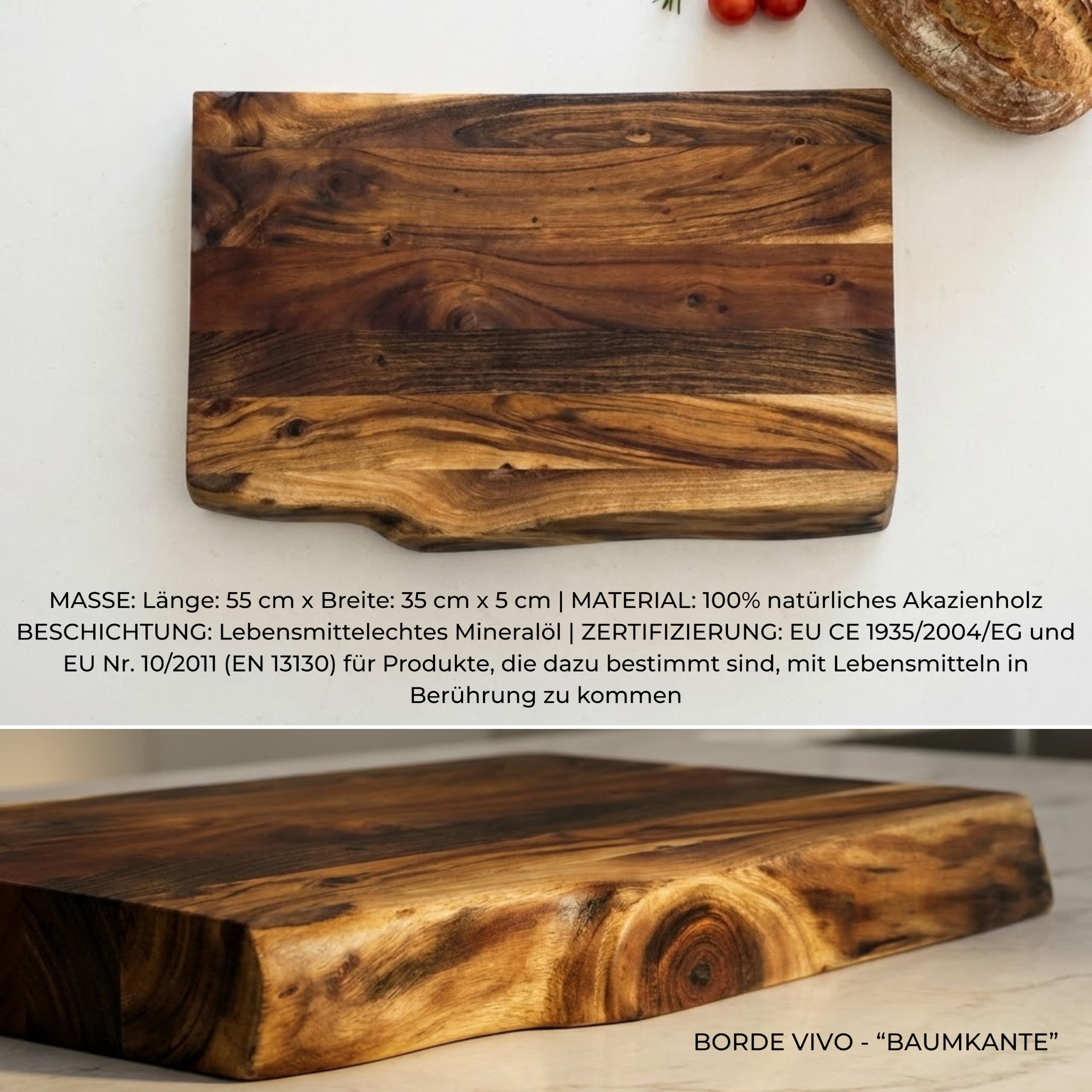 Erreke Schneidebrett aus Natürlichem Akazienholz Live Edge, 55x35x5 cm