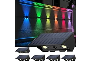 Outdoor Solar Fence Lights, 6-Pack Solar Walls Lights Warm White &amp; RGB,...