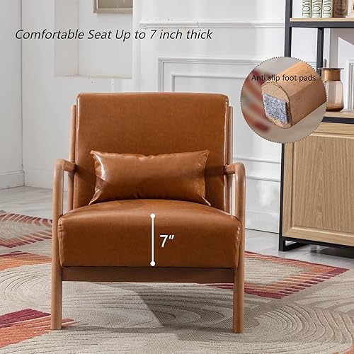 Miniatura 35 de INZOY - Sillón decorativo de mediados de siglo con estructura de madera, tapizados, para sala de estar, con cojín para la cintura, sillón de lectura