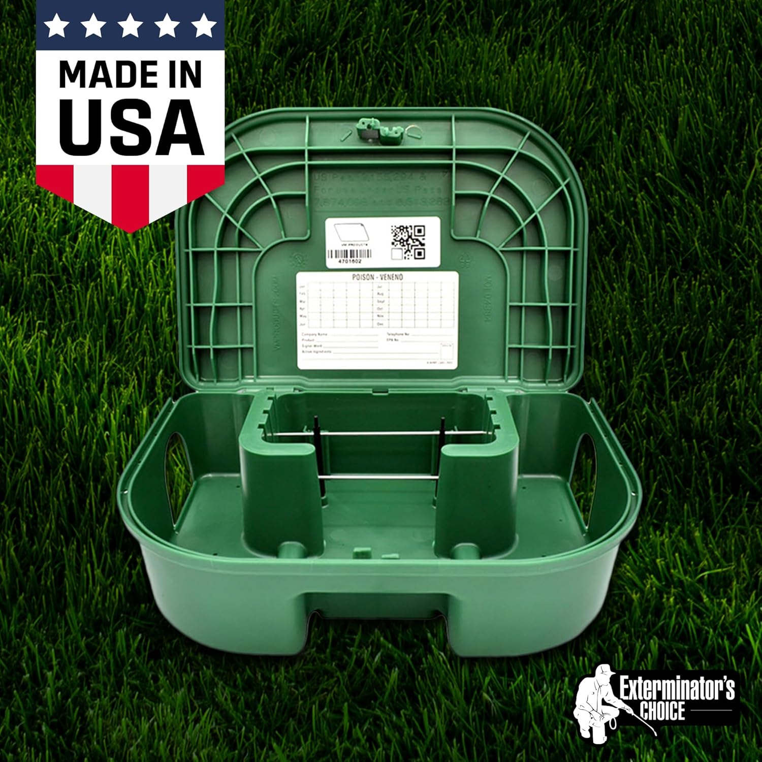 Exterminators Choice Large Rat Bait Station Box with 1 Key - Plastic, Green Heavy-Duty Weather-Resistant Outdoor Bait Station - Discreet Green Box with Lockable Holder