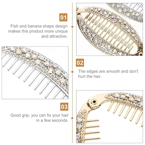 Miniatura 2 de FRCOLOR 4 pinzas para el cabello con forma de pez, peines de resina con diamantes de imitación para el cabello, pinzas para cola de caballo,