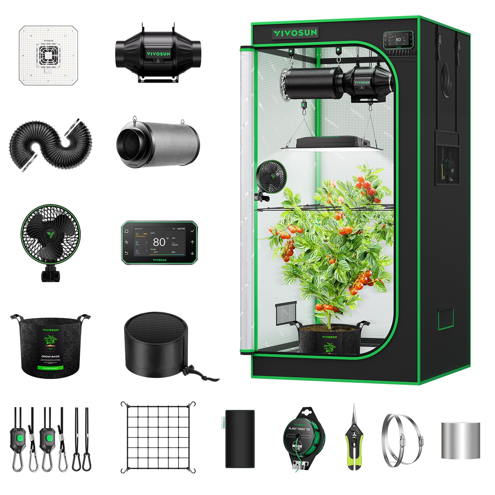 Smart Grow Tent Kit Plus, 2.7 × 2.7ft 2-Plant Kit, WiFi-Integrated Automatic Control with GrowHub E42A+, 2-in-1 Tunable Spectrum LED Grow Light, 360° Ventilation & Circulation Control System