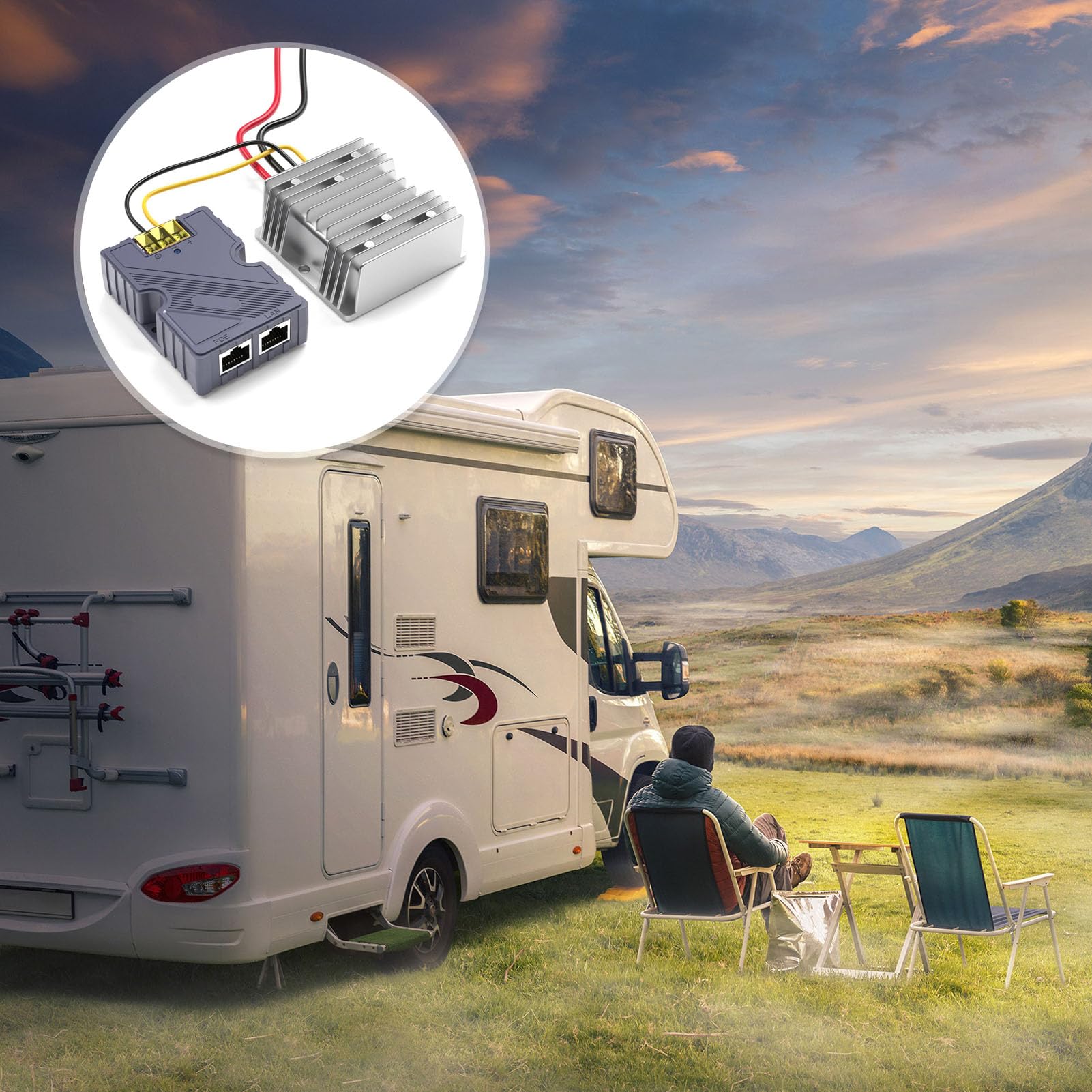 Iniettore GigE PoE 150 W con Protezione ABS Sovratensioni ESD Iniettore PoE per la Rete Satellitare, Convertitore Step-up CC 12 V‑48 V per la Rete Satellitare del