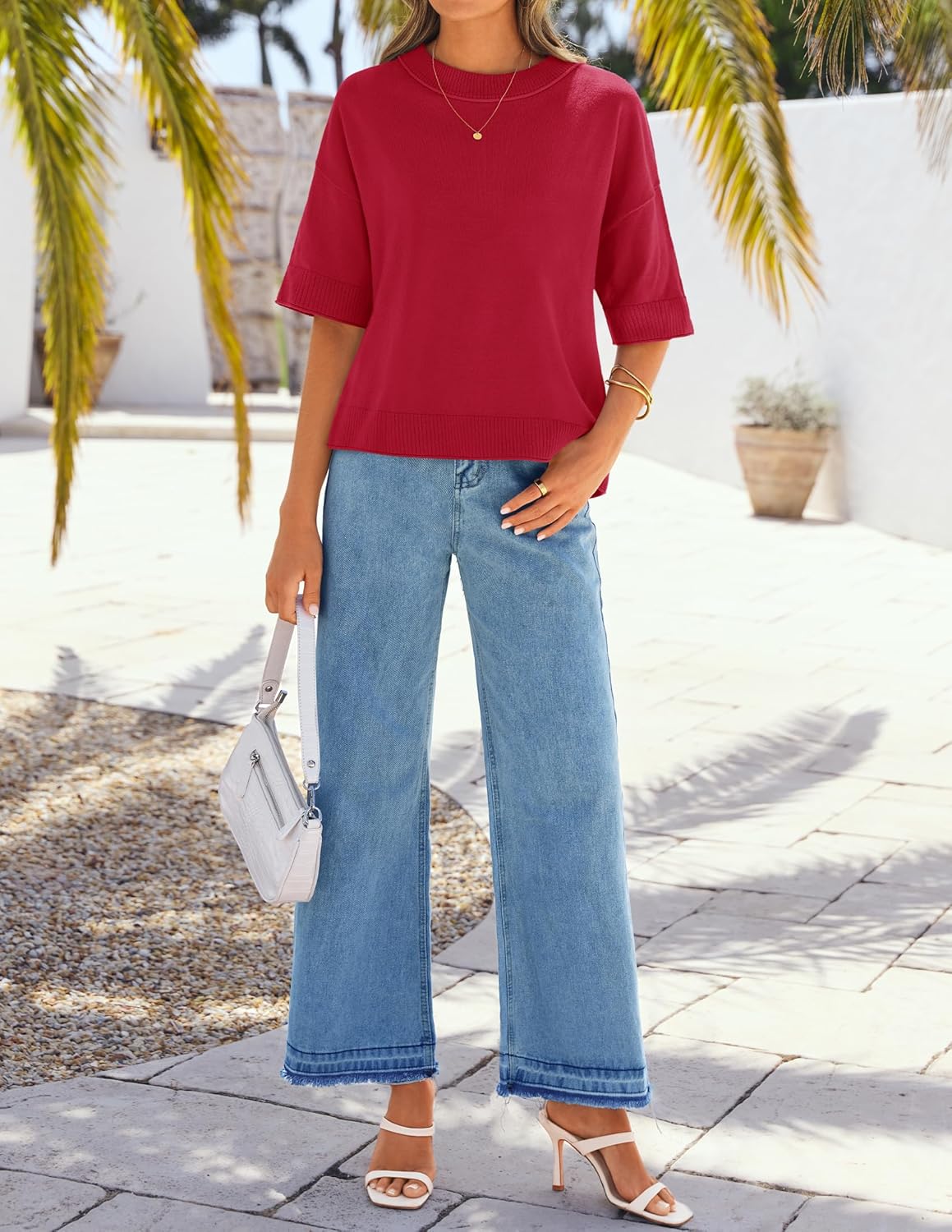 ZESICA Women's Casual Short Sleeve Sweaters 2026 Summer Oversized Crewneck Soft Knit Cropped Tops Trendy Outfits - Image 7