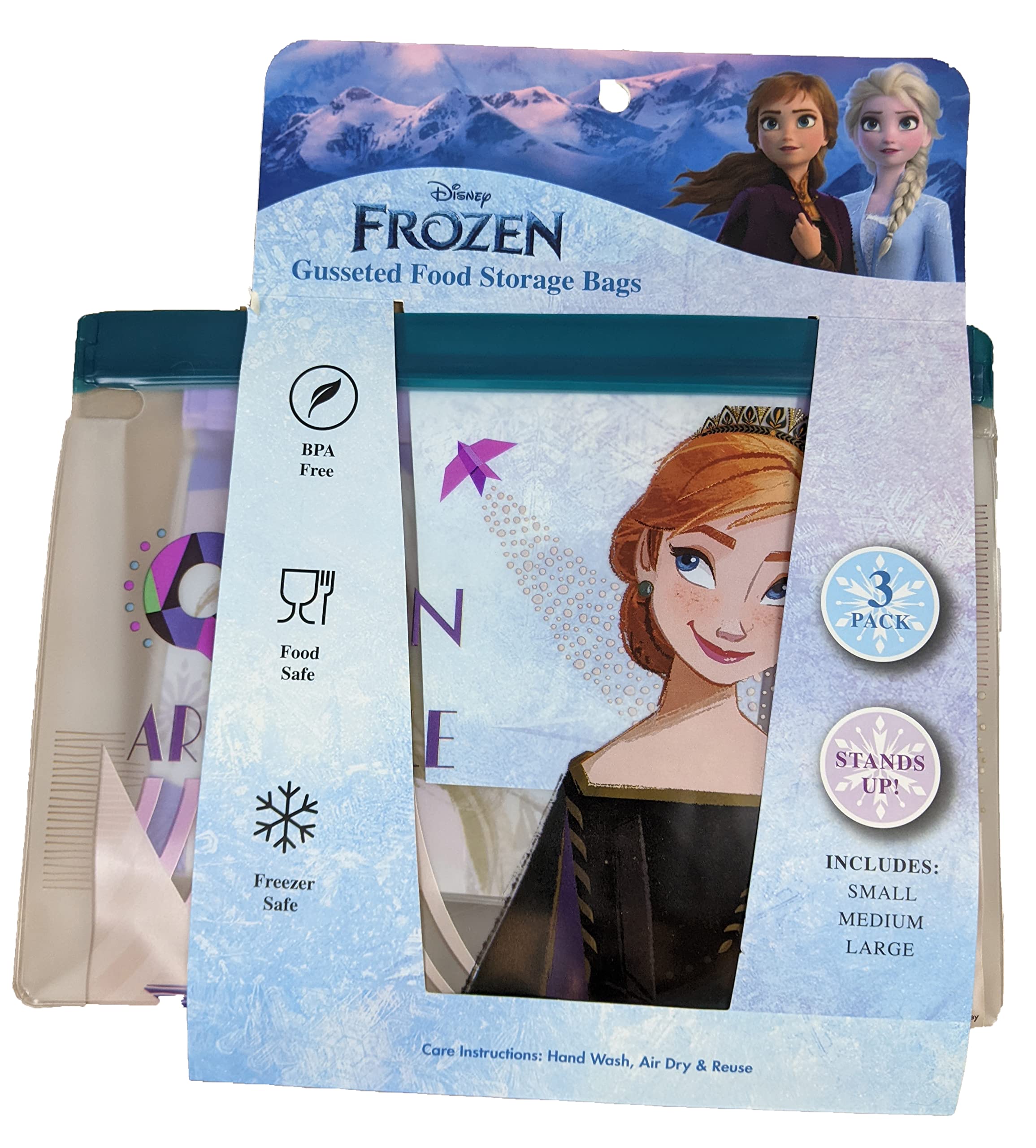 Disney Frozen 3 Pack Gusseted Food Storage Bags Large Medium Small
