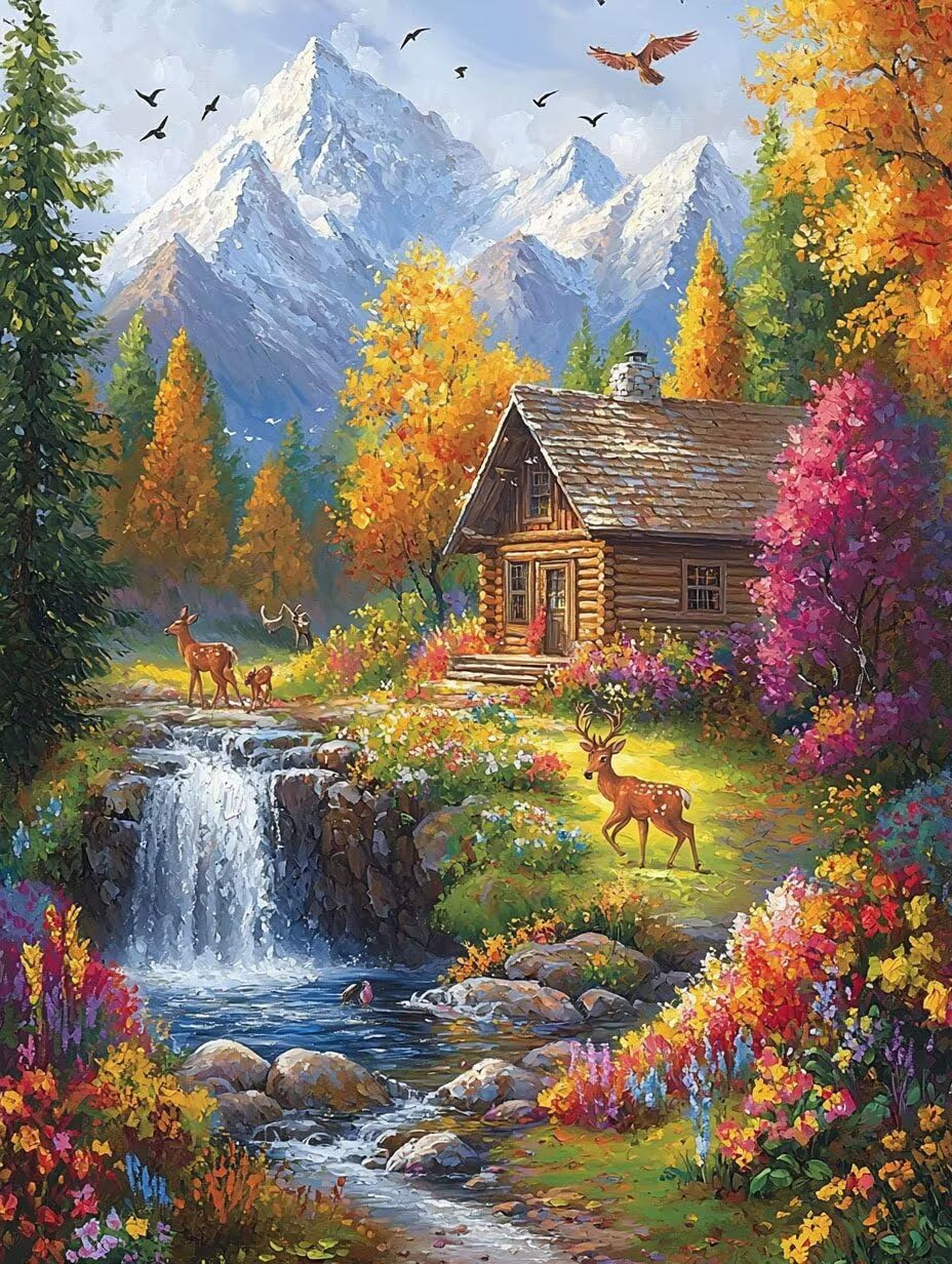 Paesaggio della casetta Dipingere con i Numeri per Adulti, 70x90cm a-256 | Paint by Numbers Kit con Pennelli e Acrilico Pigmento, Fai da te Olio La Pittura di Numeri Kit, Decora la Casa, senza Cornice