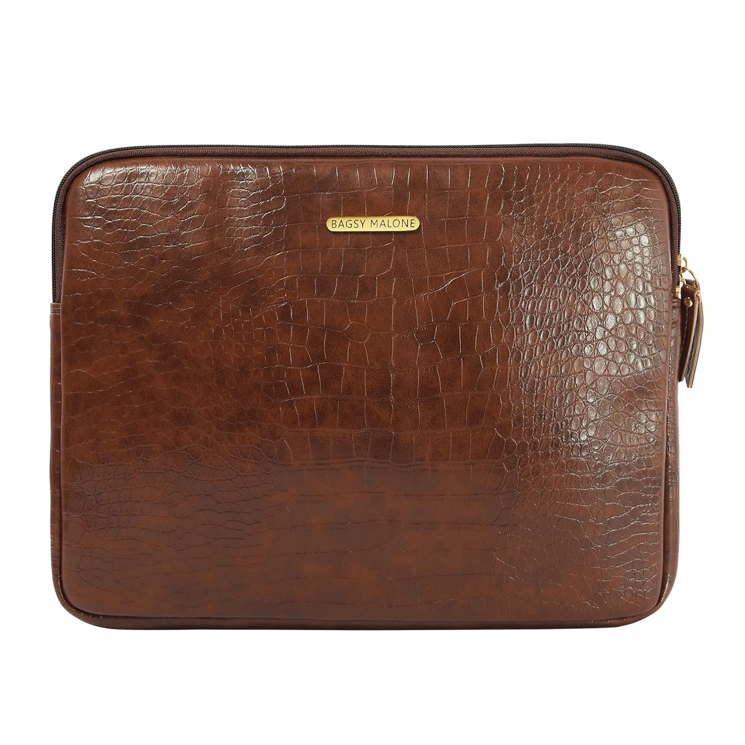 Bagsy Malone Unisex Vegan Leather Laptop Sleeve Case Cover Pouch with Back Grab Loop, Padded Laptop Compartment, Premium Zipper Closure, Water Repellent & Light Weight, Brown