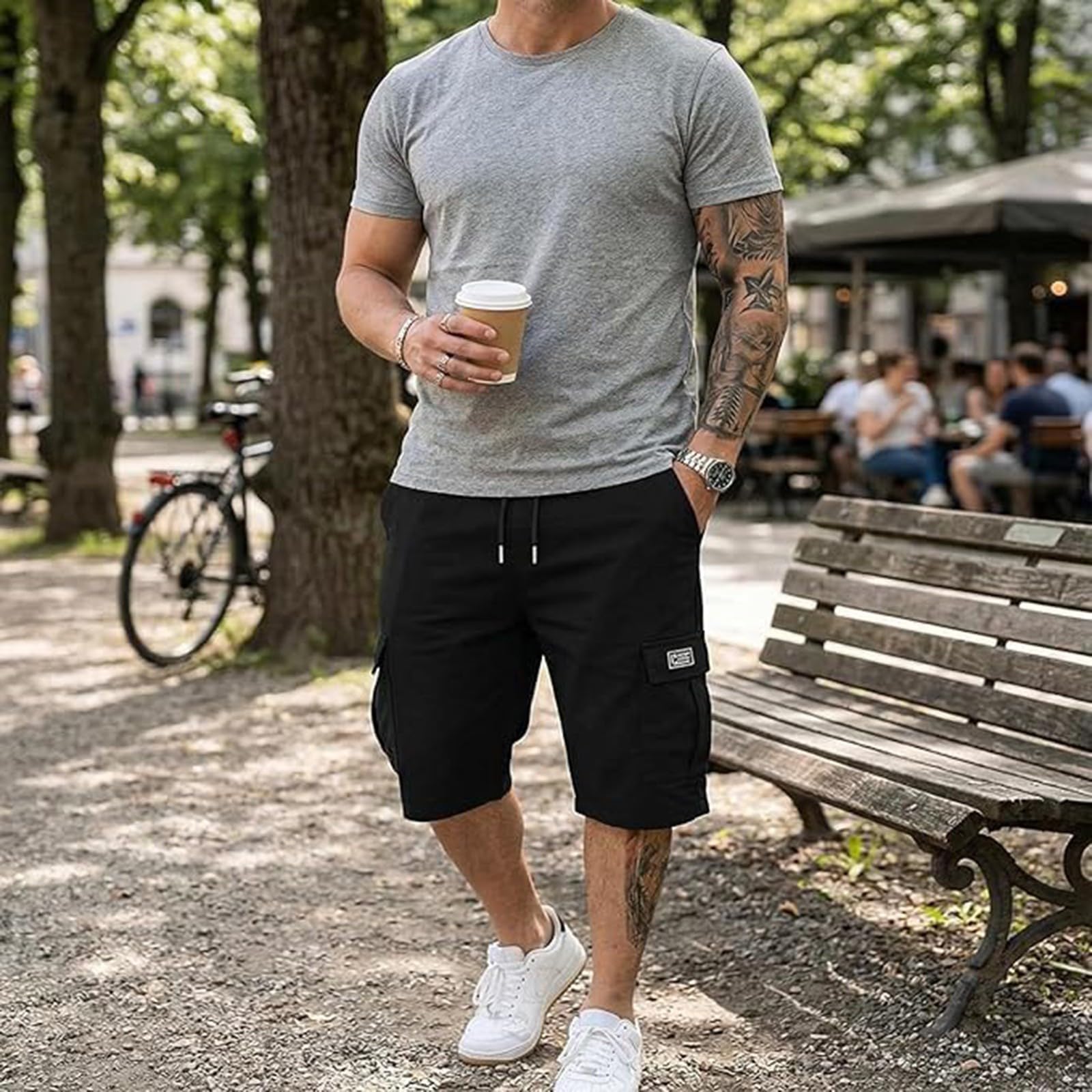 Short cargo pour homme - Stretch - Pantalon chino d'été - Jambe droite