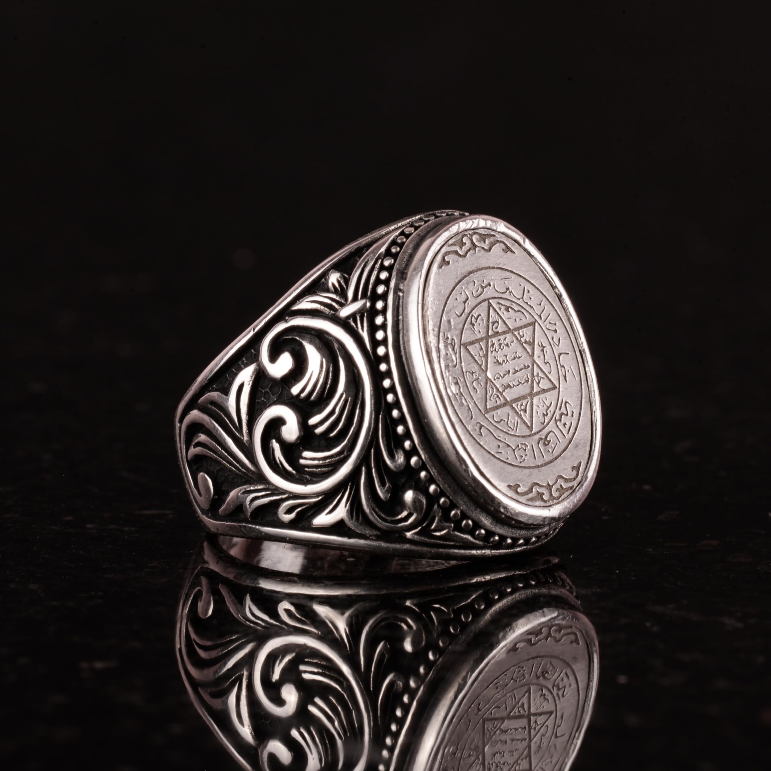 KAMBO Anillo de plata de ley 925 con estrella de David, anillo de sello de Salomón, hecho a mano, de plata con sello de Salomón, sin piedras preciosas, Sin piedras preciosas