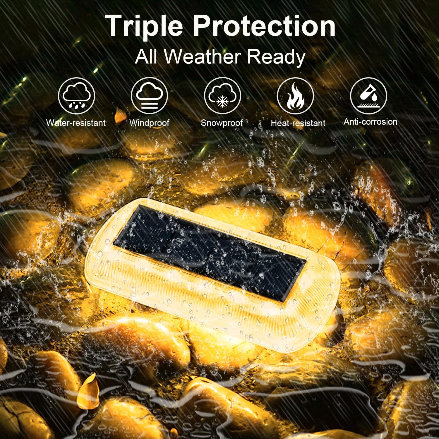 T-SUN Solar Deck Lights Outdoor Waterproof, Deck Lights Solar Powered, Driveway Marker Light for Fence Front Door, Step, Stair, Garden, Sidewalk, Pathway, Dock Porch, Backyard (Warm White, 4 Packs)