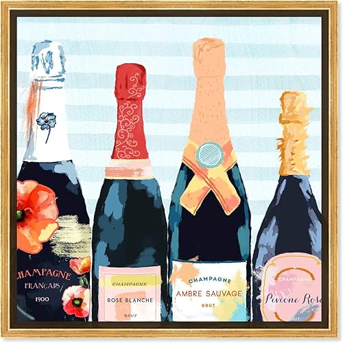 Miniatura 6 de The Oliver Gal Artist Co. Lienzo enmarcado para pared, diseño de flores y champán, 30.0 x 30.0in, azul, naranja