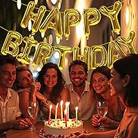Vista 5 de KALOR Pancarta de Globos Dorados de Feliz Cumpleaños, Letras de Globos de Papel de Aluminio Mylar de 16 Pulgadas Letrero para Decoraciones de Fiesta