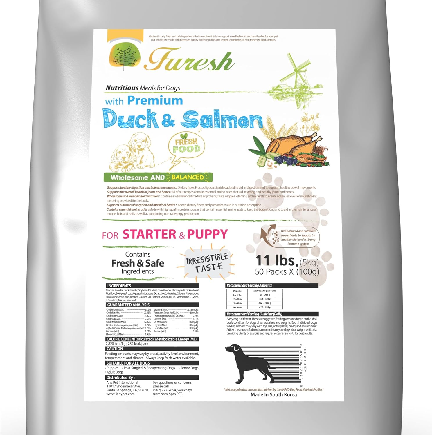 Alpha Dog Series FURESH Premium Natural Dry Dog Food Kibble | Duck + Salmon Recipe | Limited Ingredients | Natural Balance Dog Food Small Dogs, Puppies + Medium Breeds | Starter & Puppy (11 lbs.)