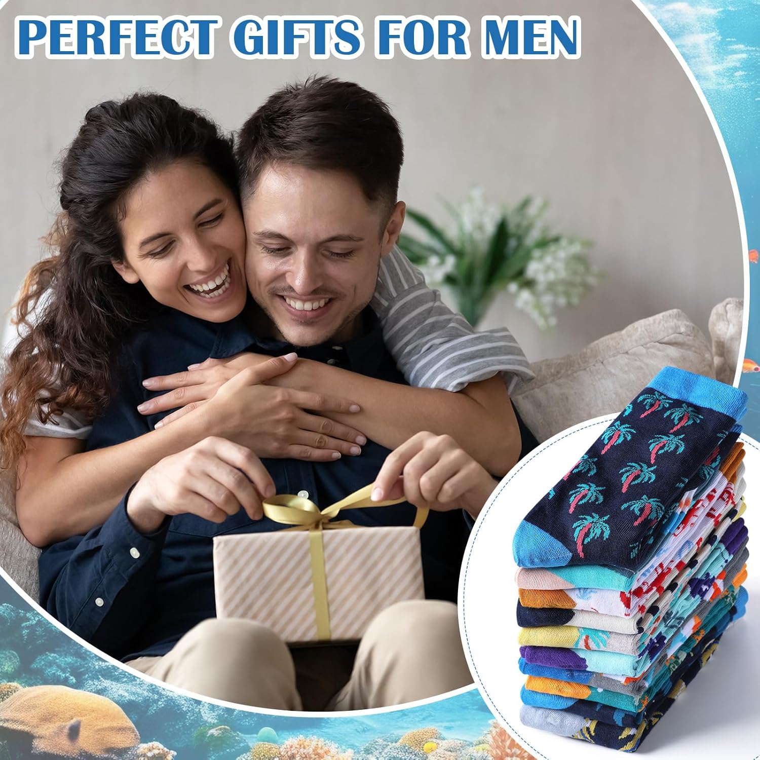 Janmercy 10 Pairs Funny Socks for Men Ocean Themed Assorted Fun Crazy Cute Boardroom Novelty Dress Crew Socks Gift for Men Dad Grandpa Shoe Size 9-12 - Image 6