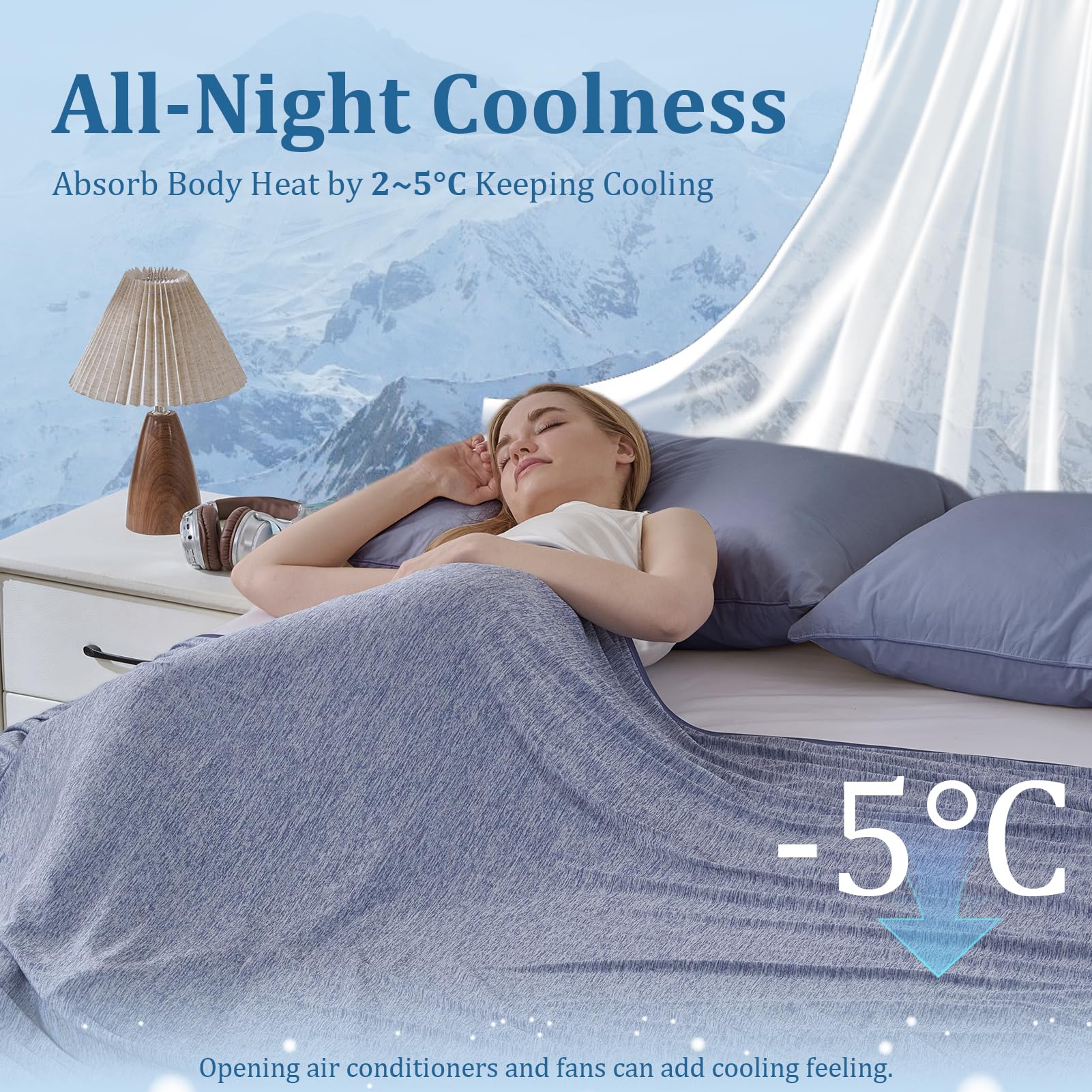 CHOSHOME Manta Verano con Fibra de Enfriamiento Japonesa ARC-Chill, Q-MAX 0.45 Manta Fina para Sofá o Cama Alivia Sudor y Mejora Calidad de Sueño 200 * 220CM Azul