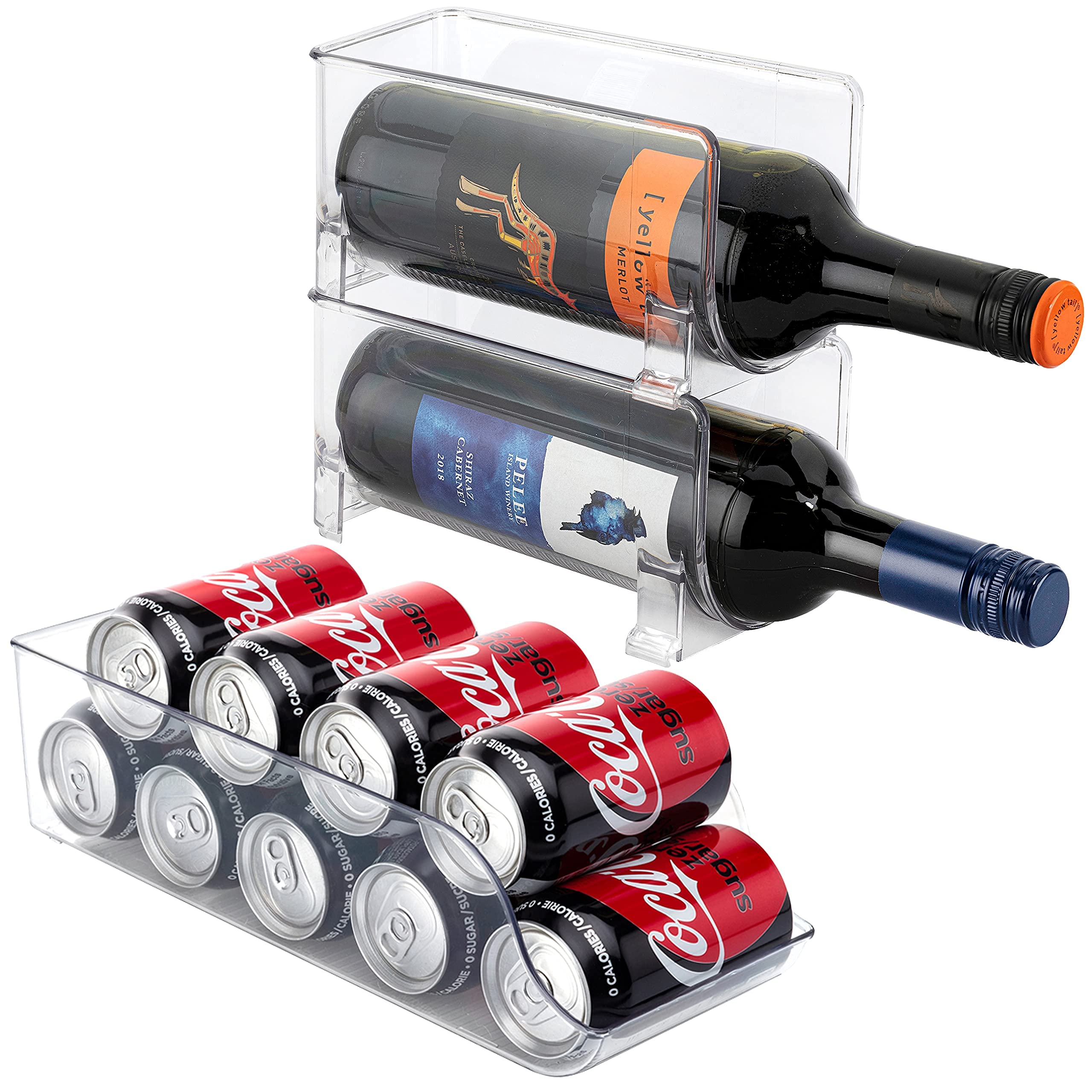 JINAMART Set of 2 Stackable Wine Storage Rack & 1 Can Holder | Counter Top Wine Holder | Free Standing Organizer for Refrigerator or Kitchen Countertops