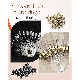 Sunny Hair Micro Link Hair Extensions Human Hair Soft Micro Loop Hair Extensions Natural Microlink Hair Extensions Human Hair Dark Brown Balayage Medium Brown Micro Beads Extensions 16inch 55g