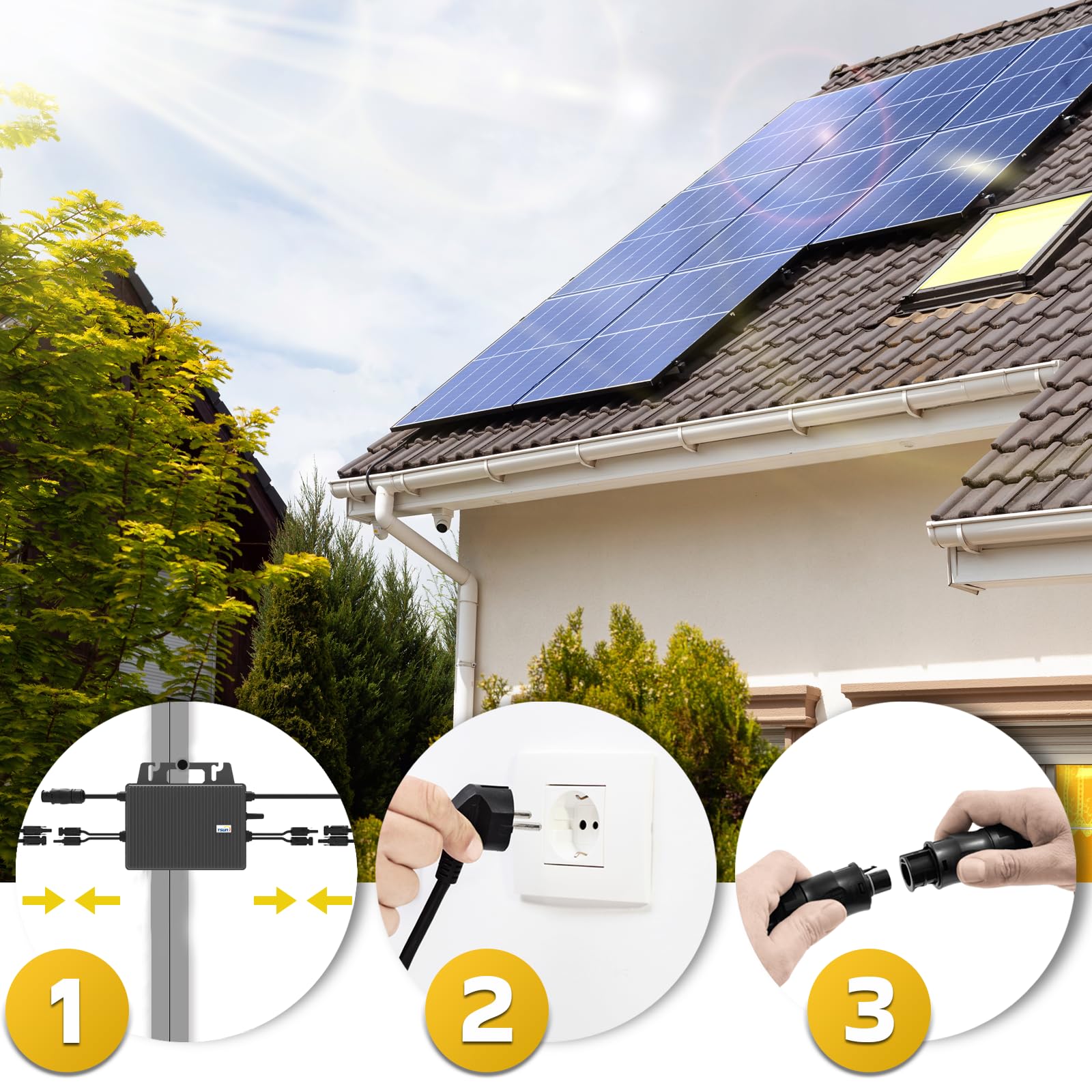 SUNNIVA® 920W Balkonkraftwerk BIFAZIAL FULLBLACK komplett Steckdose TSUN 800W Wechselrichter, PV Solaranlage, 2x 460W Glas-Glas Solarmodule, inkl. 5m Kabel, Bluetooth WIFI, Komplettset
