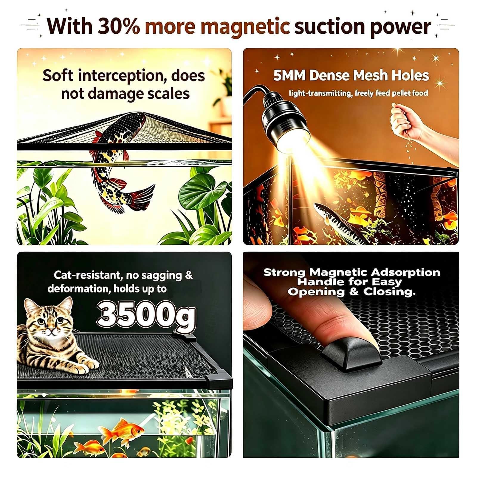 Magnetisches Aquarium Anti Spring Netz Einfache Installation Anti Sprung Design Zuschneidbar für randlose, Gebogene Bogenfront-Aquarien