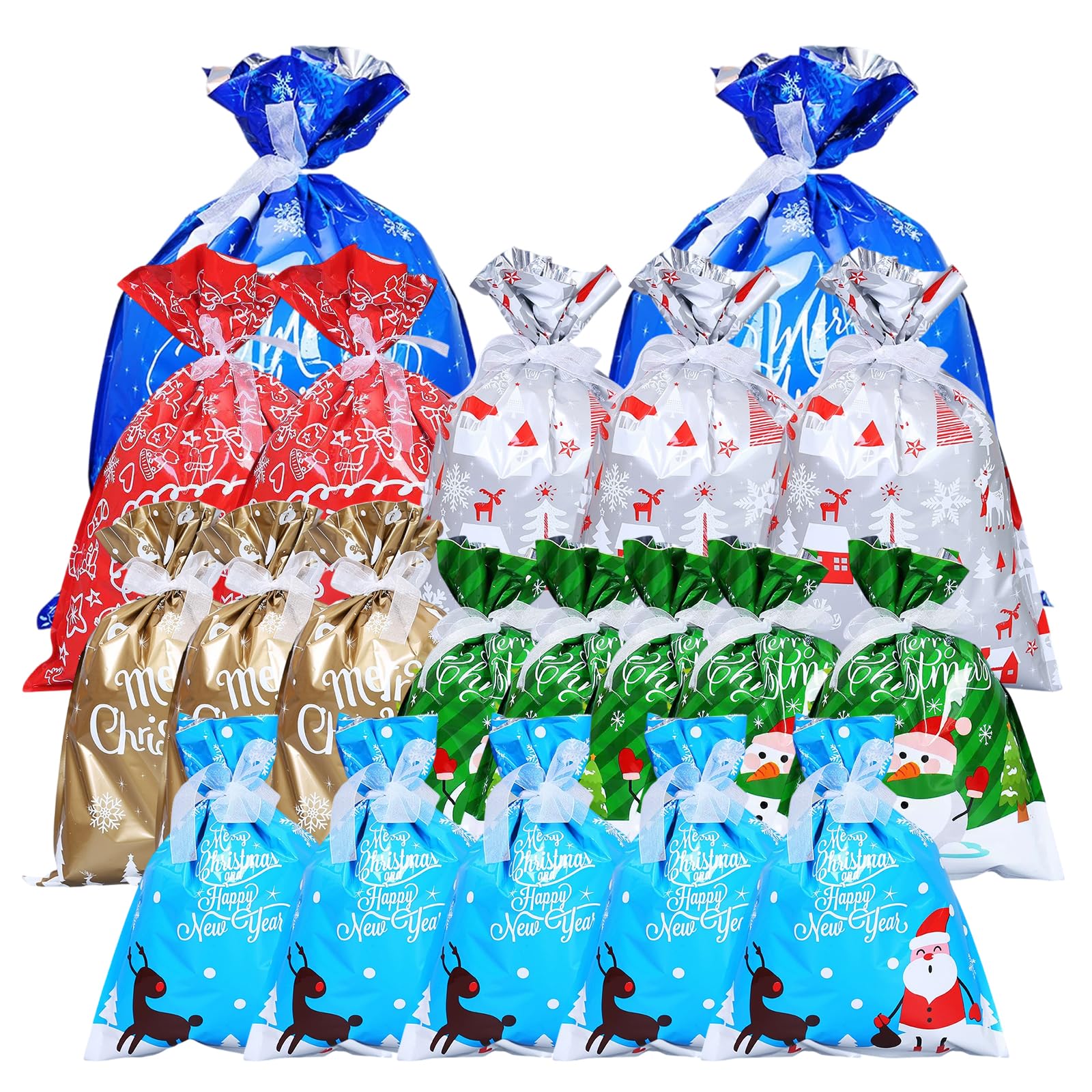 Christmas Bags, 20pcs Christmas Drawstring Gift Bags, Multipack Goody Bag Gift Wrapping Drawstring Gifts for Presents Decorations