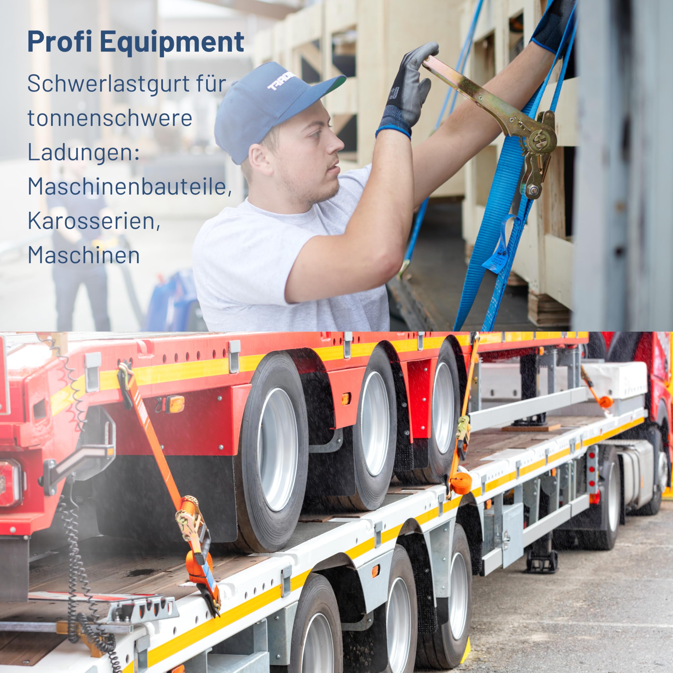 4X Spanngurt Zurrgurt mit Haken 8 m bis 5000 kg, bis 5,0 t / 5000 daN, zweiteilig 2-TLG Ratschengurt blau, 50 mm Gurtbreite