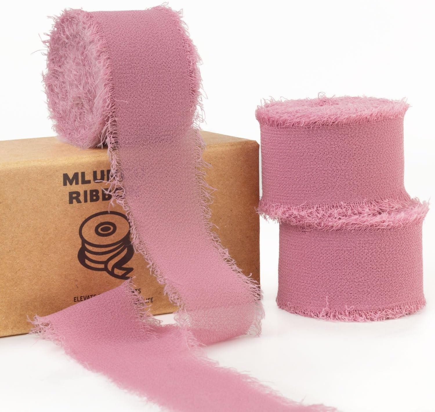 Rosy Mauve Chiffon Ribbon - 1 Inch x 21 Yards, Handmade Fringe, Silk, Boho Frayed, Gift Wrapping, Wedding Invitation, Bridal Flower Bouquets