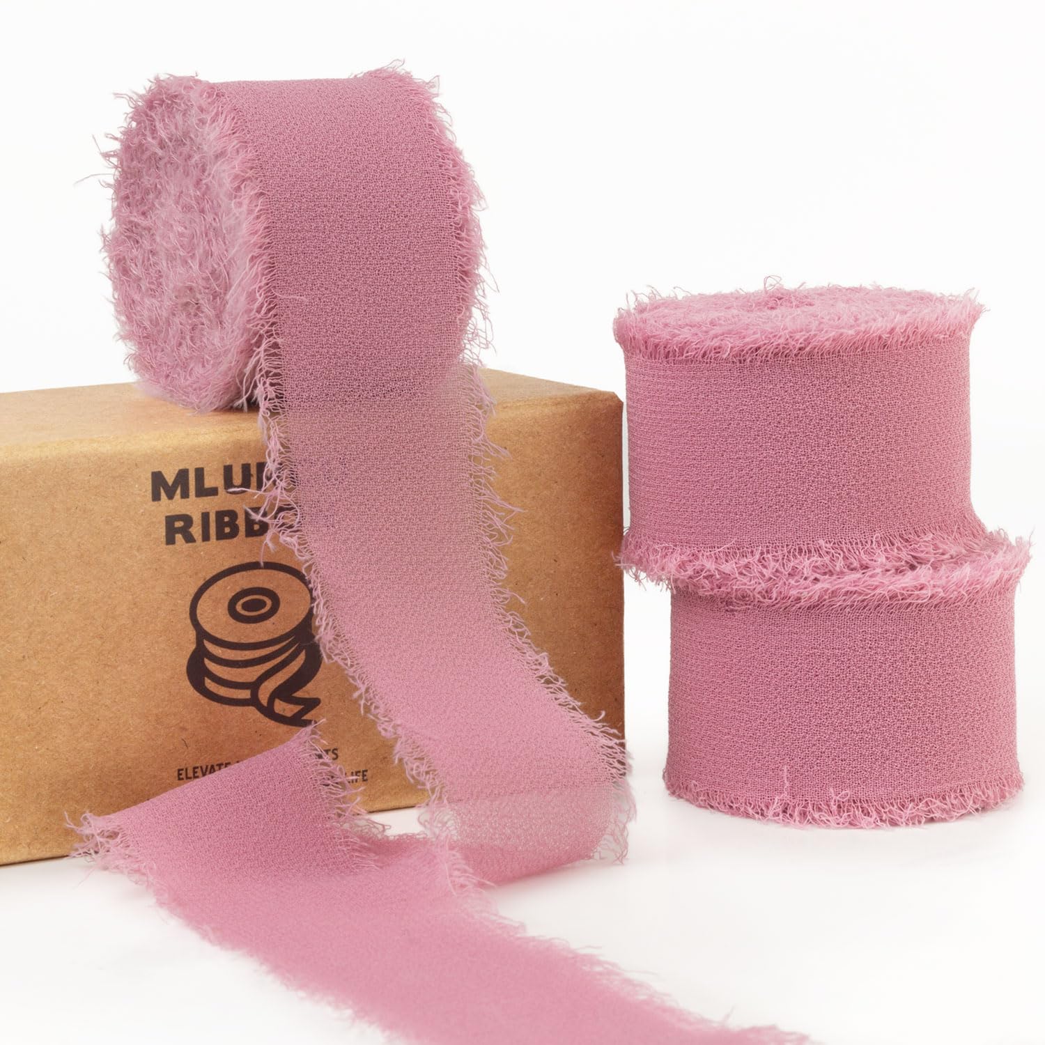 Ruban en mousseline de soie rose mauve pour emballage cadeau bohème