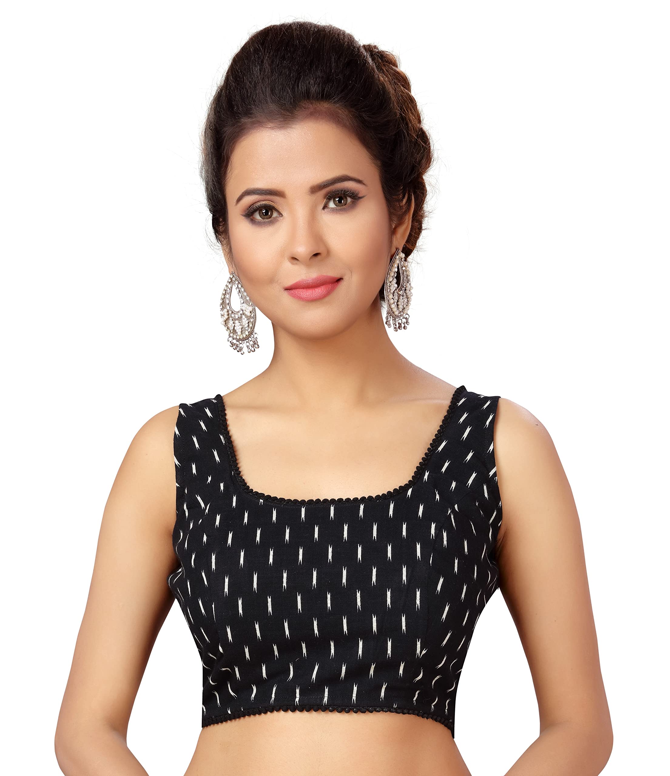 studio shringaar Women's Ikat Cotton Readymade Saree Blouse with Sleeveless-picture-20