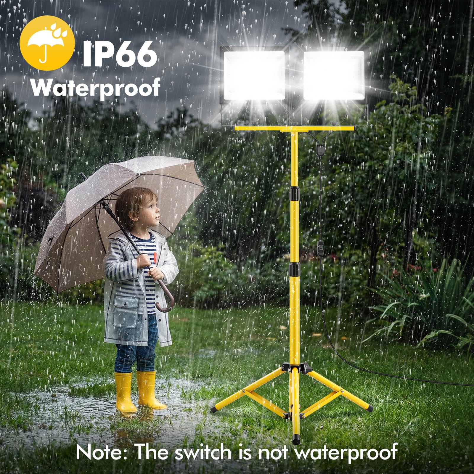 papasbox 300W LED Baustrahler mit Stativ Fernbedienung Schalter und Stecker | Baustellenlampe 6500K Kaltweiß Baustellenstrahler IP66 Wasserdicht Baulampe Dimmbar für Werkstatt Baustelle