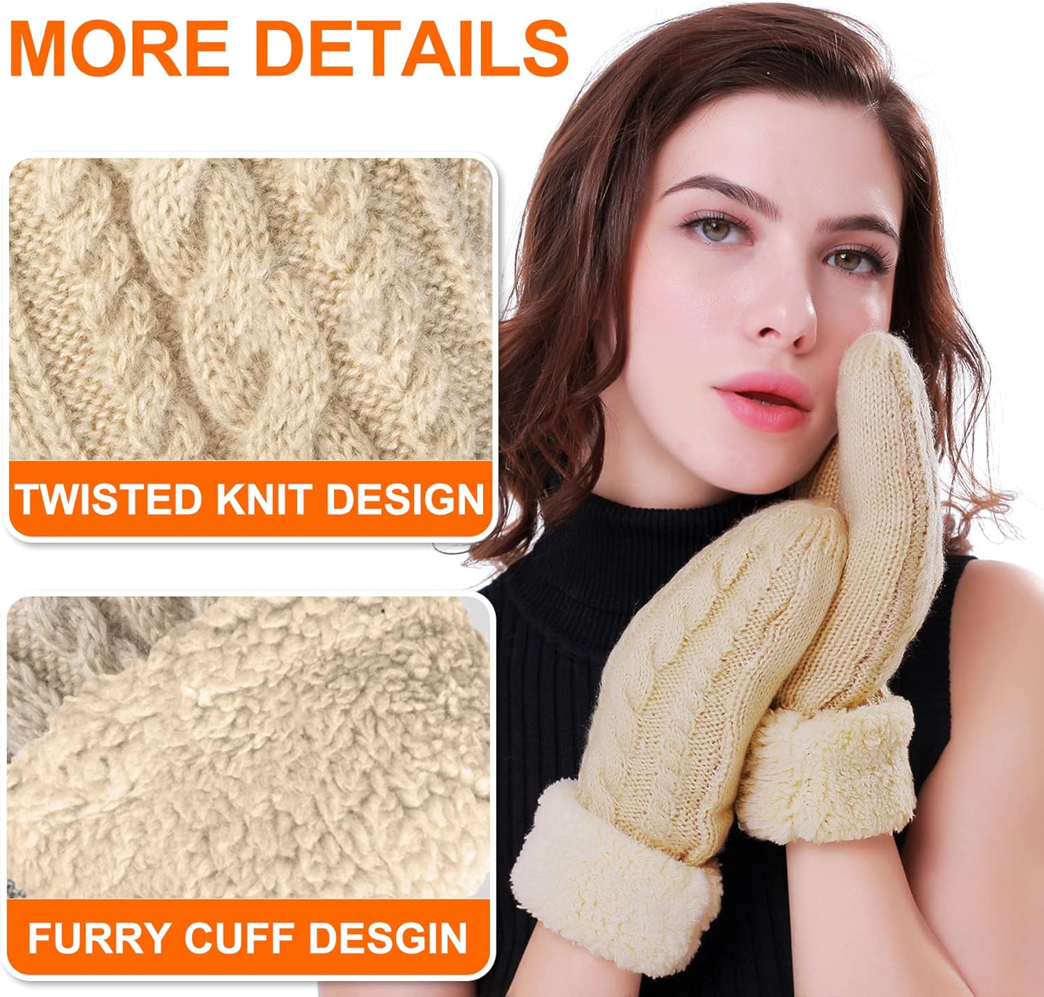 Women's Winter Gloves Warm Lining - Cozy Wool Knit Thick Gloves Mittens in 11 color (beige) at  Women’s Clothing store
