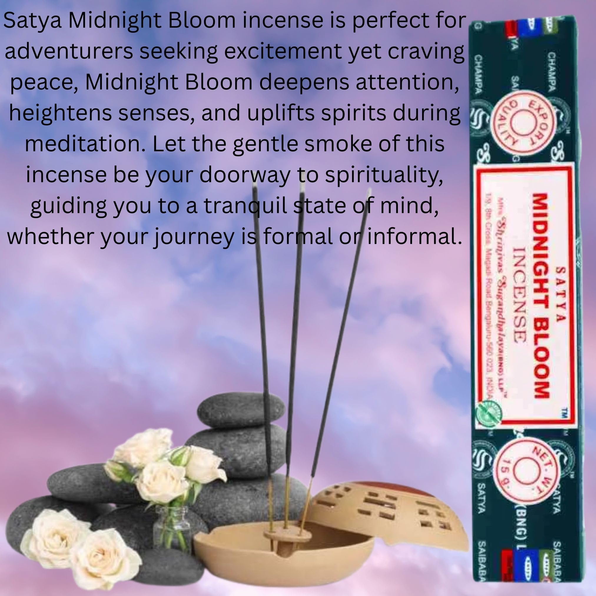 Satya Nag Champa Incense Sticks Pack of 3 X 15G with Free Holder Agarbatti for Home Outdoor, Aromatherapy, Spa, Yoga - Image 2