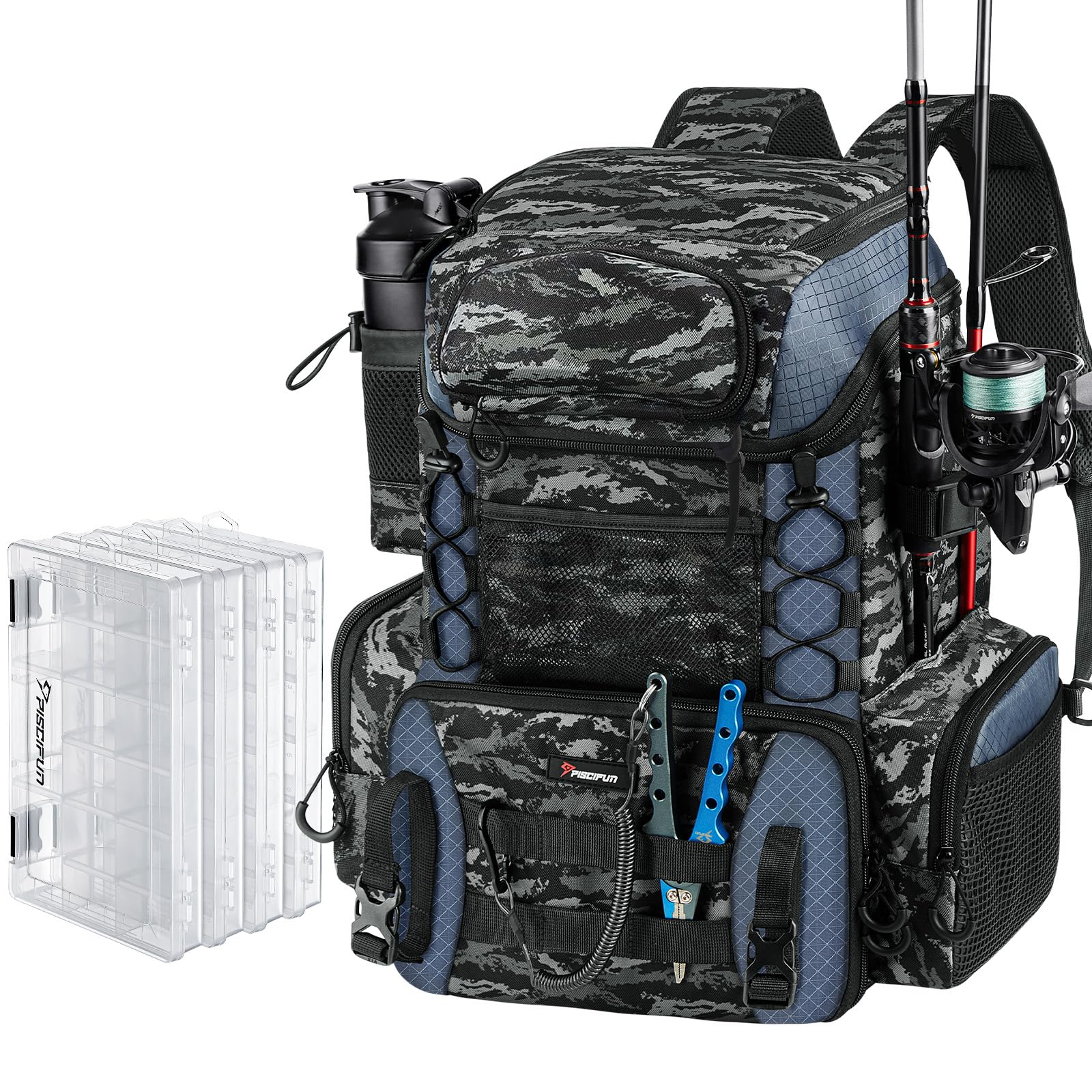Piscifun Fishing Tackle Backpack, 42L Rod & Box Carrier, Waterproof