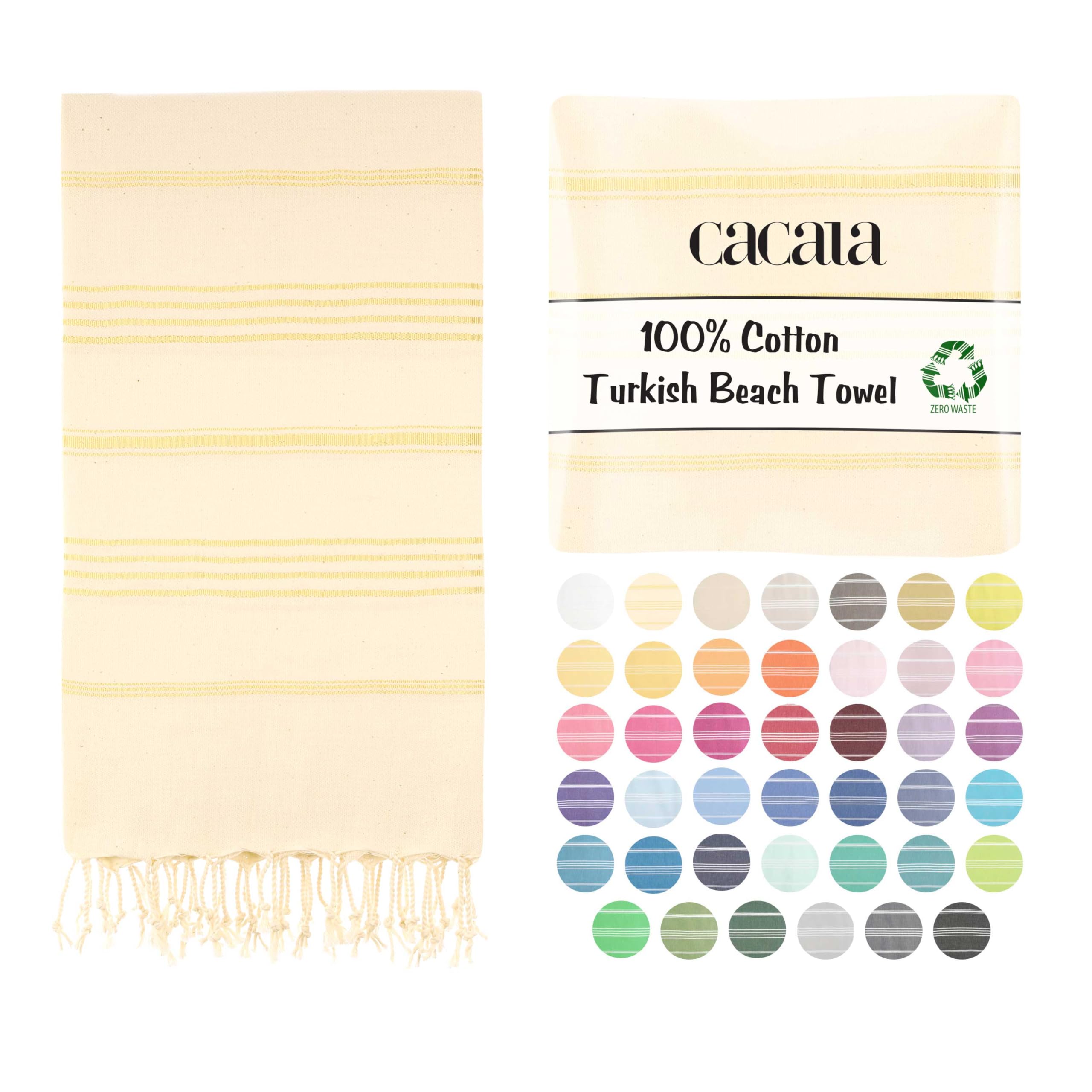Cacala Lightweight and Thin Turkish Beach Towel 100% Cotton Sand-Free and Quick-Drying Goodness Perfect as an Extra Large Travel Towel, Beach