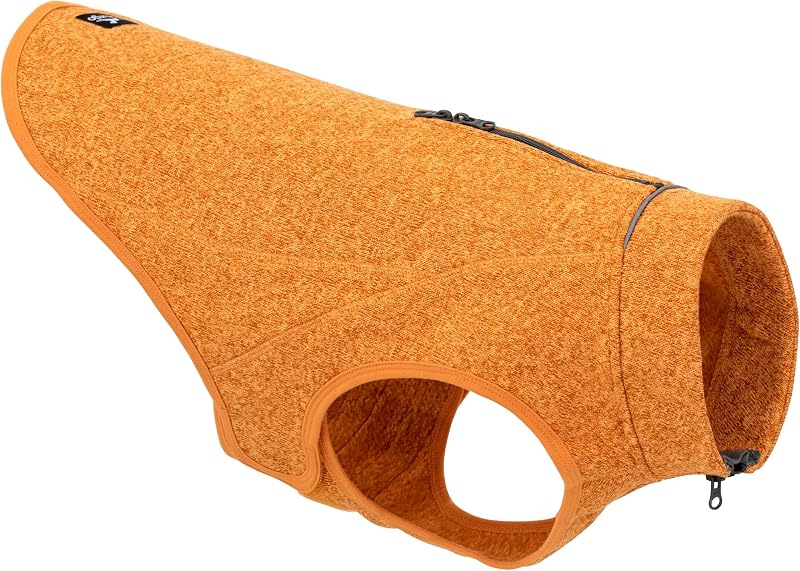 Kurgo Core Sweater, Heather Orange, Extra Large | Cozy Knit Fleece Layer for Dogs, Great for Cold Weather, Reflective Accents, 2-Way Zip for Harness/Leash, Machine Washable