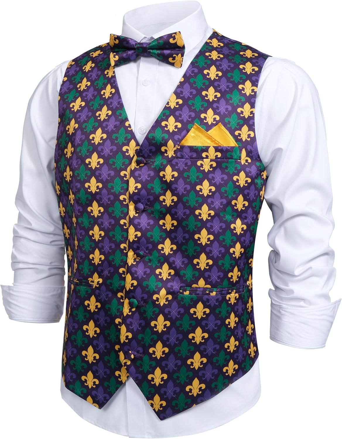 Giftdigger Mardi Gras Vest for Men Mardi Gras Outfit 3PC Mens Vest and Tie Set Waistcoat Vests Tuxedo Vests and Tie