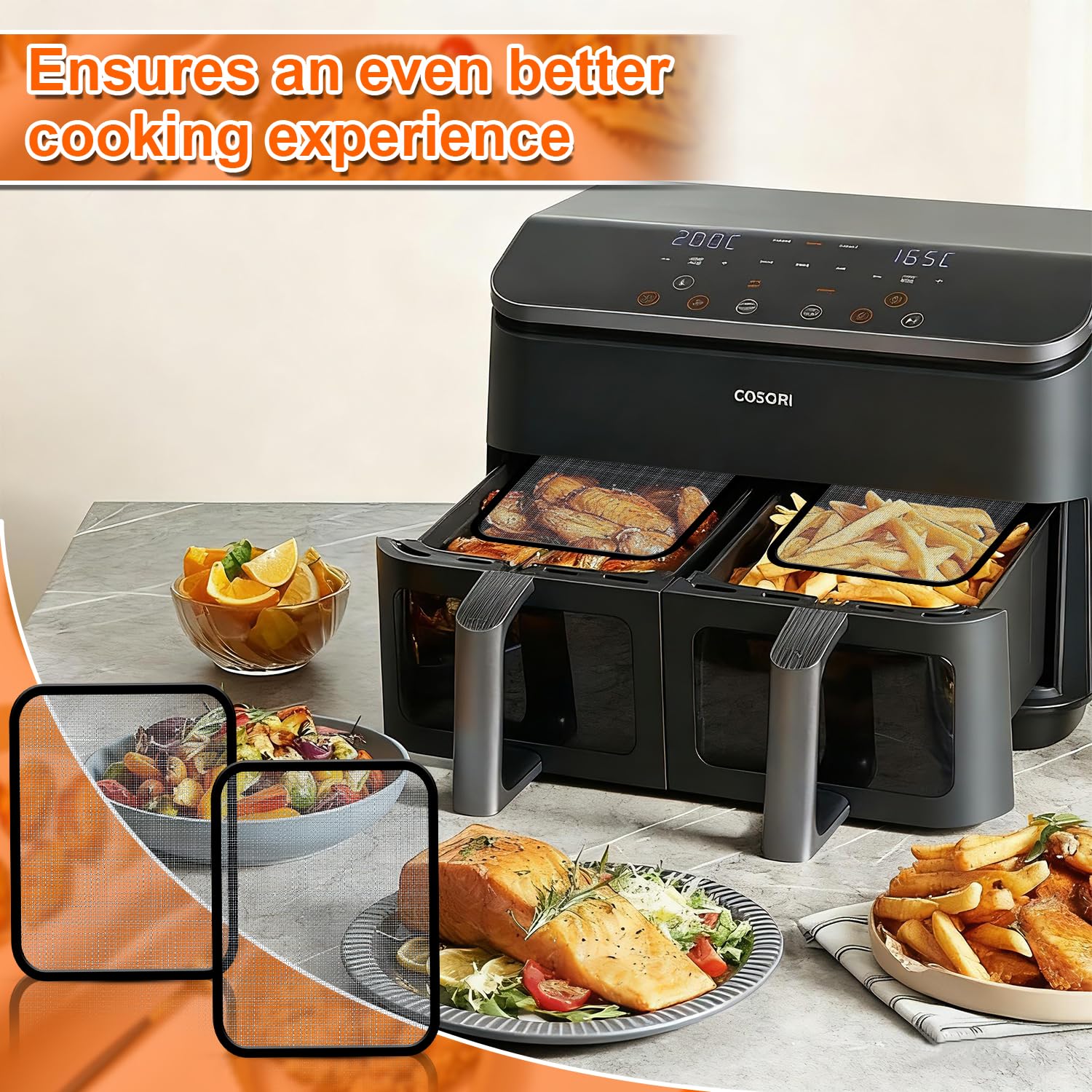 2 Piezas Protección Contra Salpicaduras de Malla Fina de Acero Inoxidable para Cosori Airfryer 8,5 L/Dual Blaze TwinFry 10 L, Para Cosori CAF-R901-AEU 8.5L, accesorios Cosori Airfryer,Reutilizable